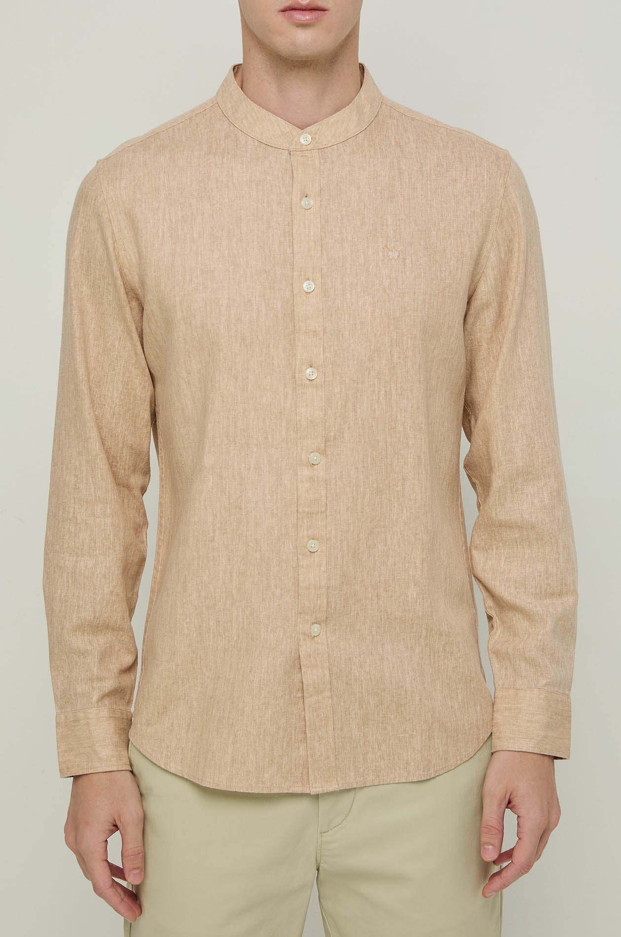 LINEN MANDARIN COLLAR SHIRT