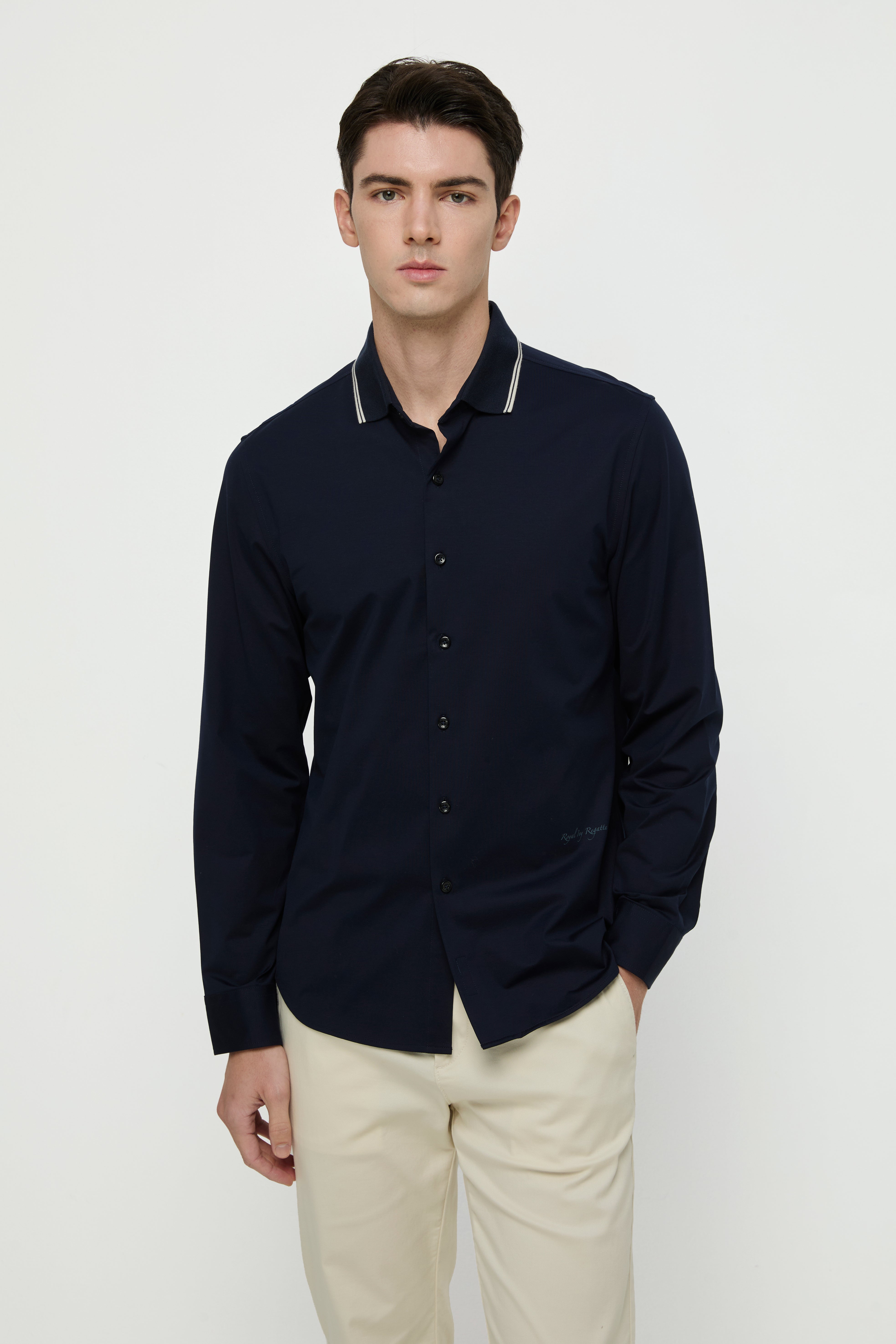 KNIT SHIRT WITH STRIPED COLLAR