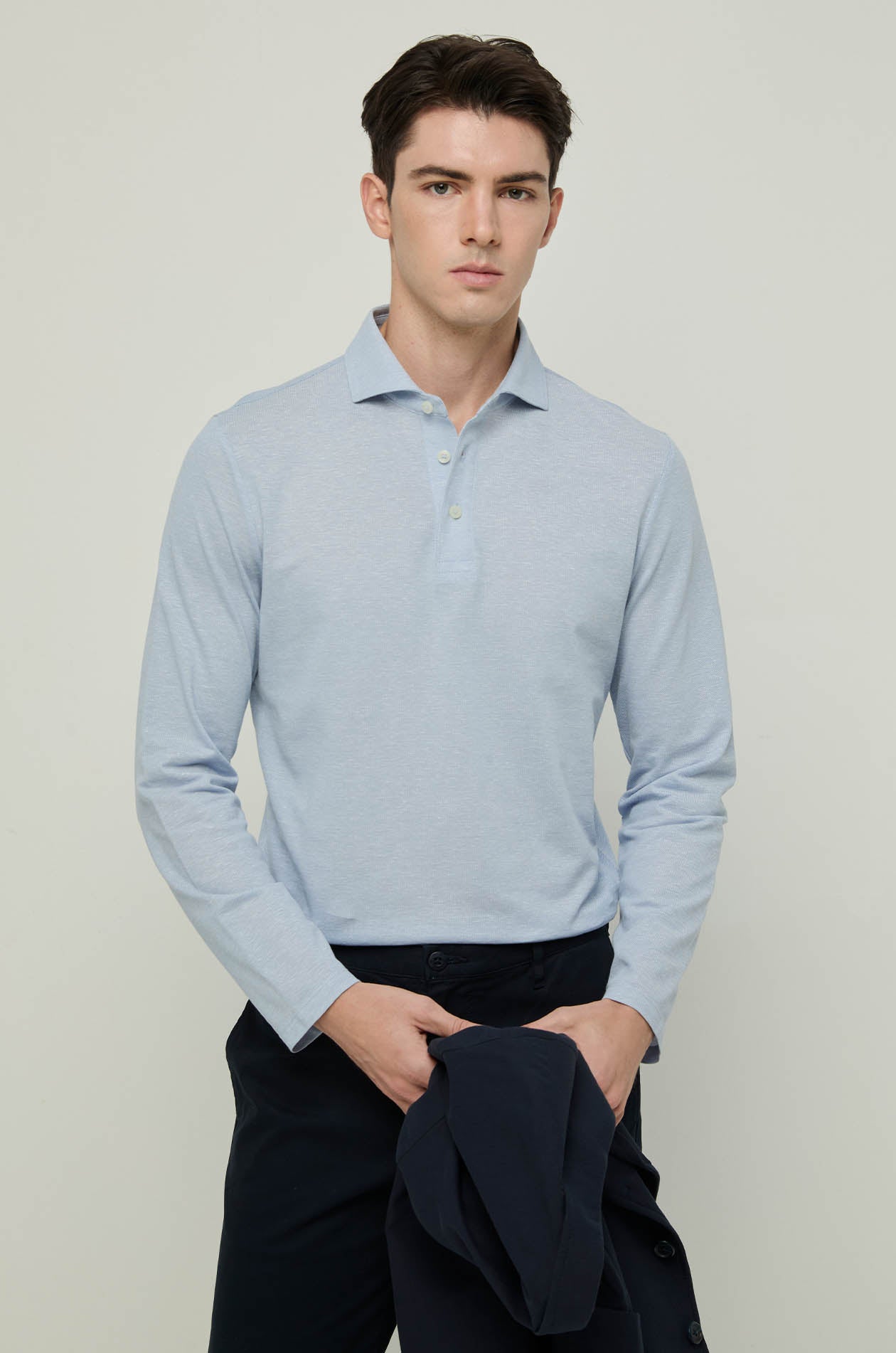 KNITTED LONG-SLEEVE POLO SHIRT
