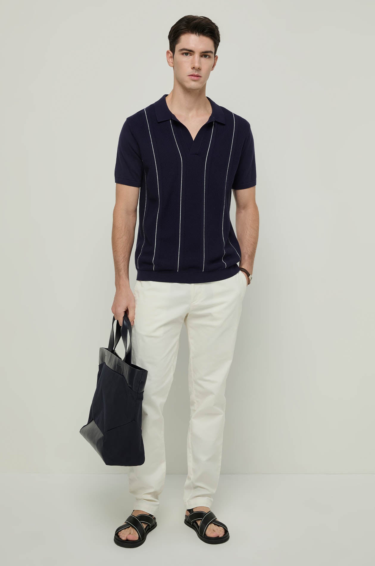 STRIPED KNIT POLO SHIRT