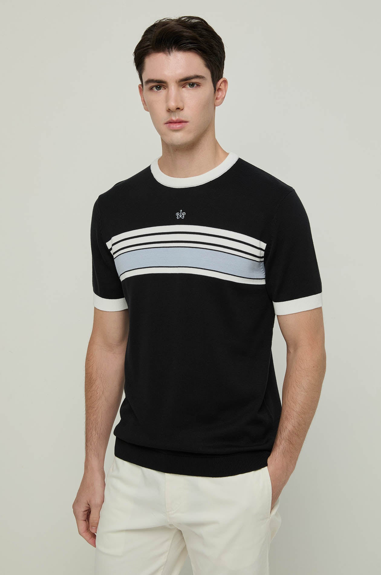KNITTED BORDER STRIPE TEE