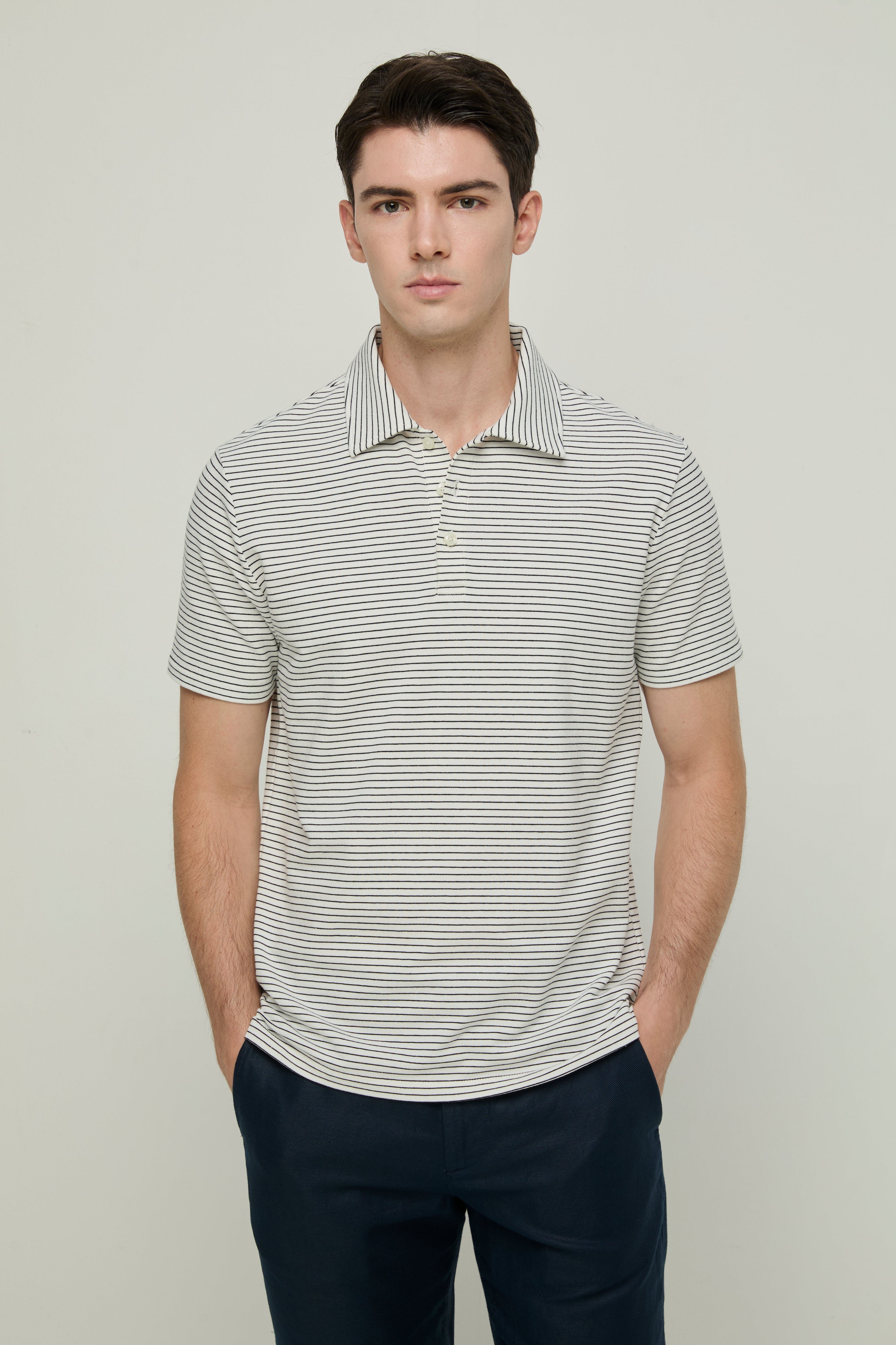 NAVY STRIPED POLO SHIRT