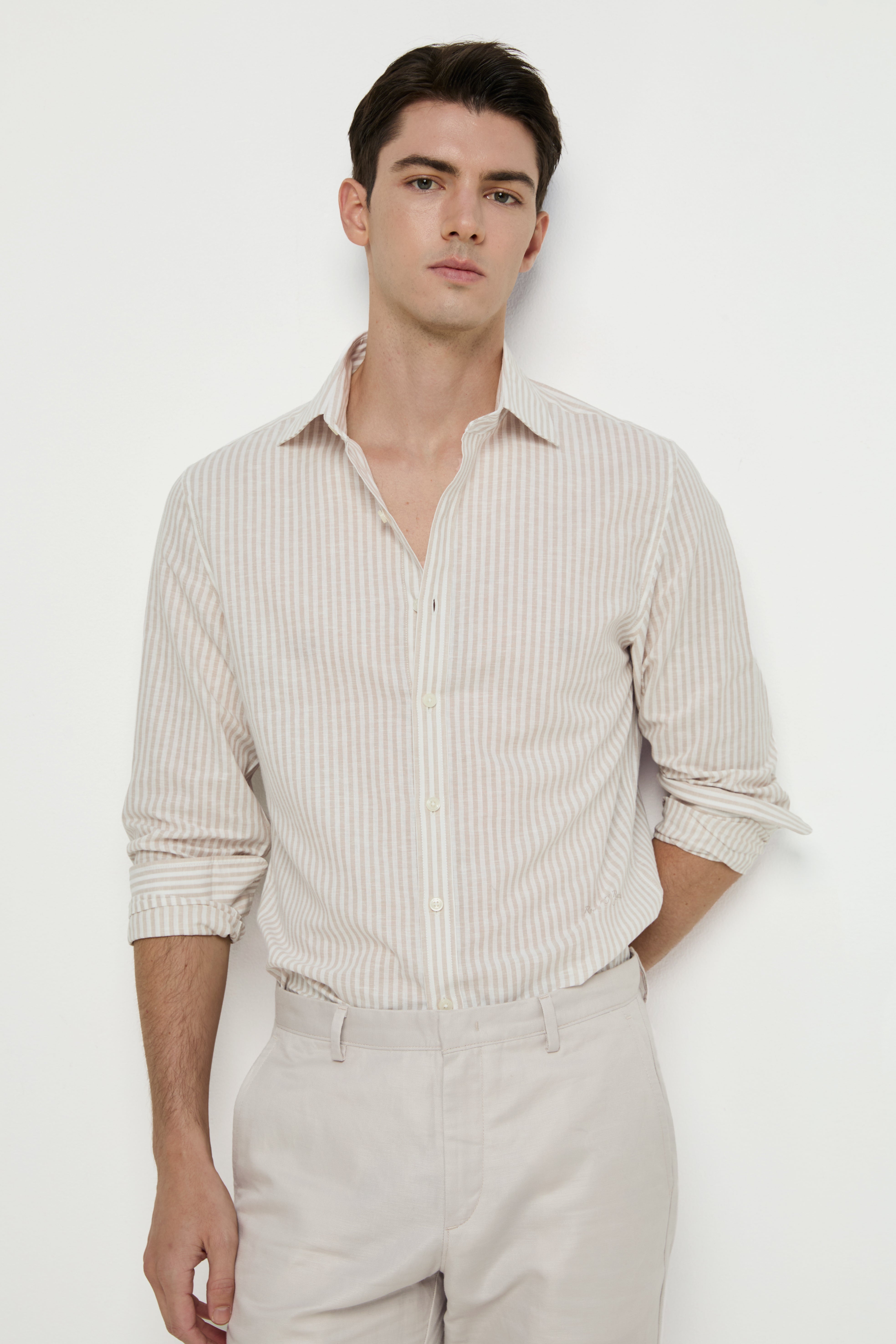 BEIGE STRIPED LONG-SLEEVE SHIRT
