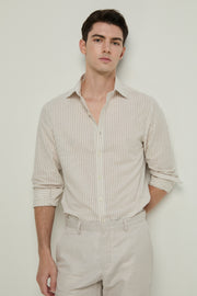 BEIGE STRIPED LONG-SLEEVE SHIRT