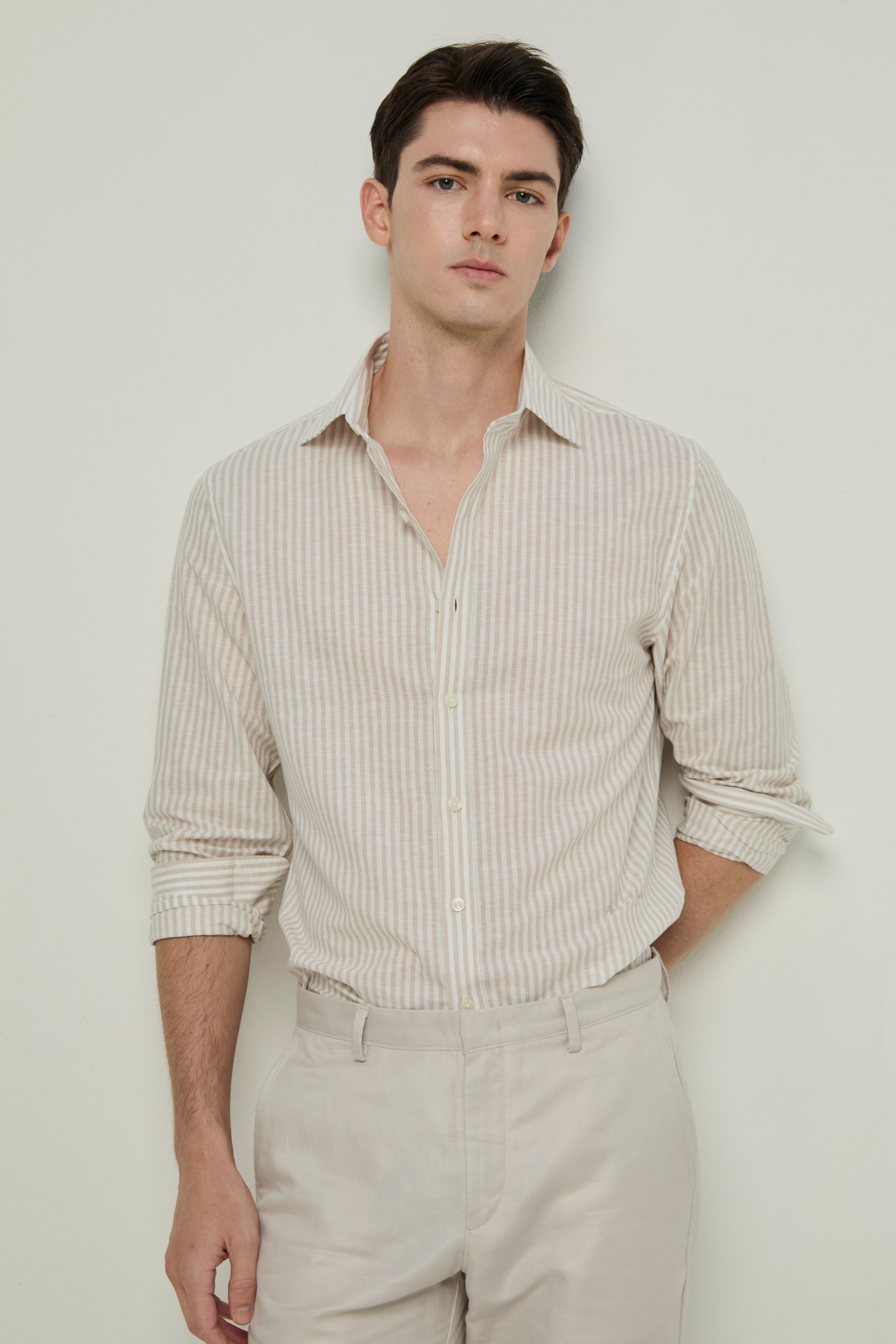 BEIGE STRIPED LONG-SLEEVE SHIRT