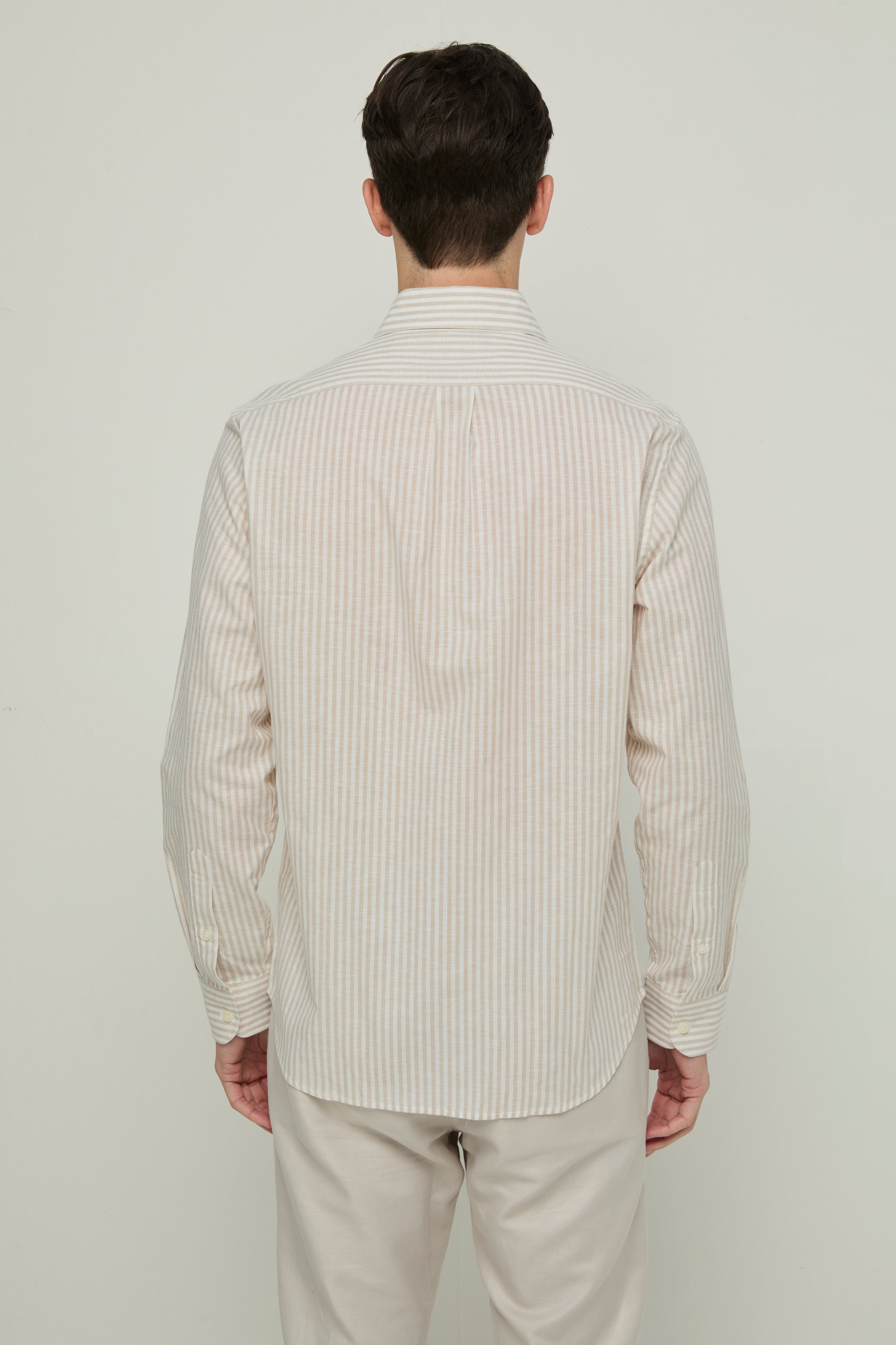 BEIGE STRIPED LONG-SLEEVE SHIRT