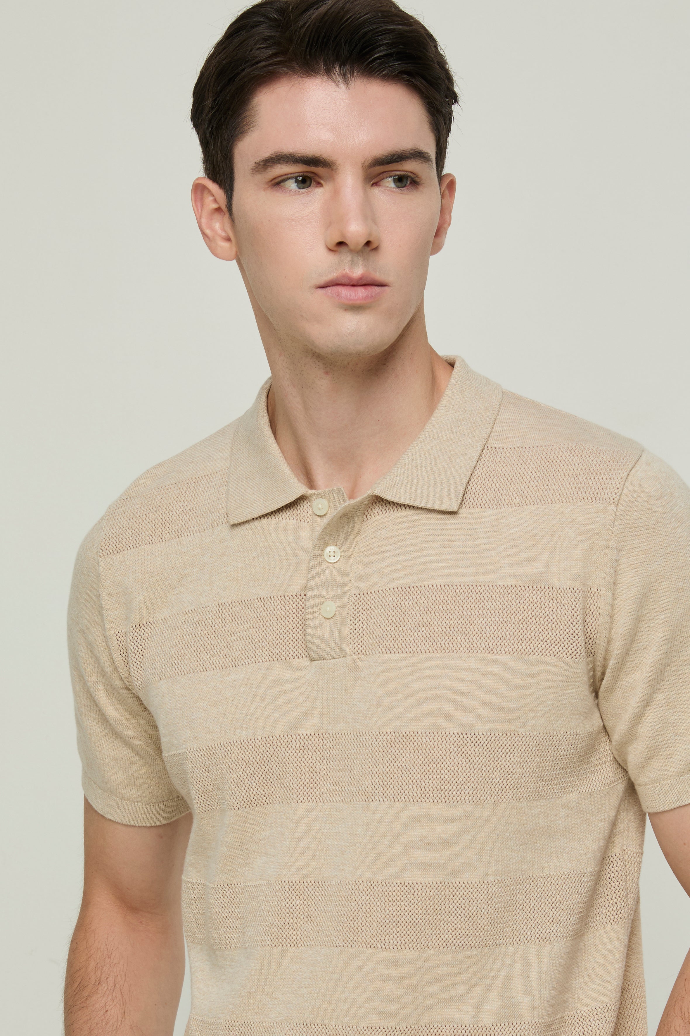 STRIPED BEIGE KNIT POLO SHIRT