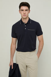 STRIPED TRIM COLLAR POLO SHIRT