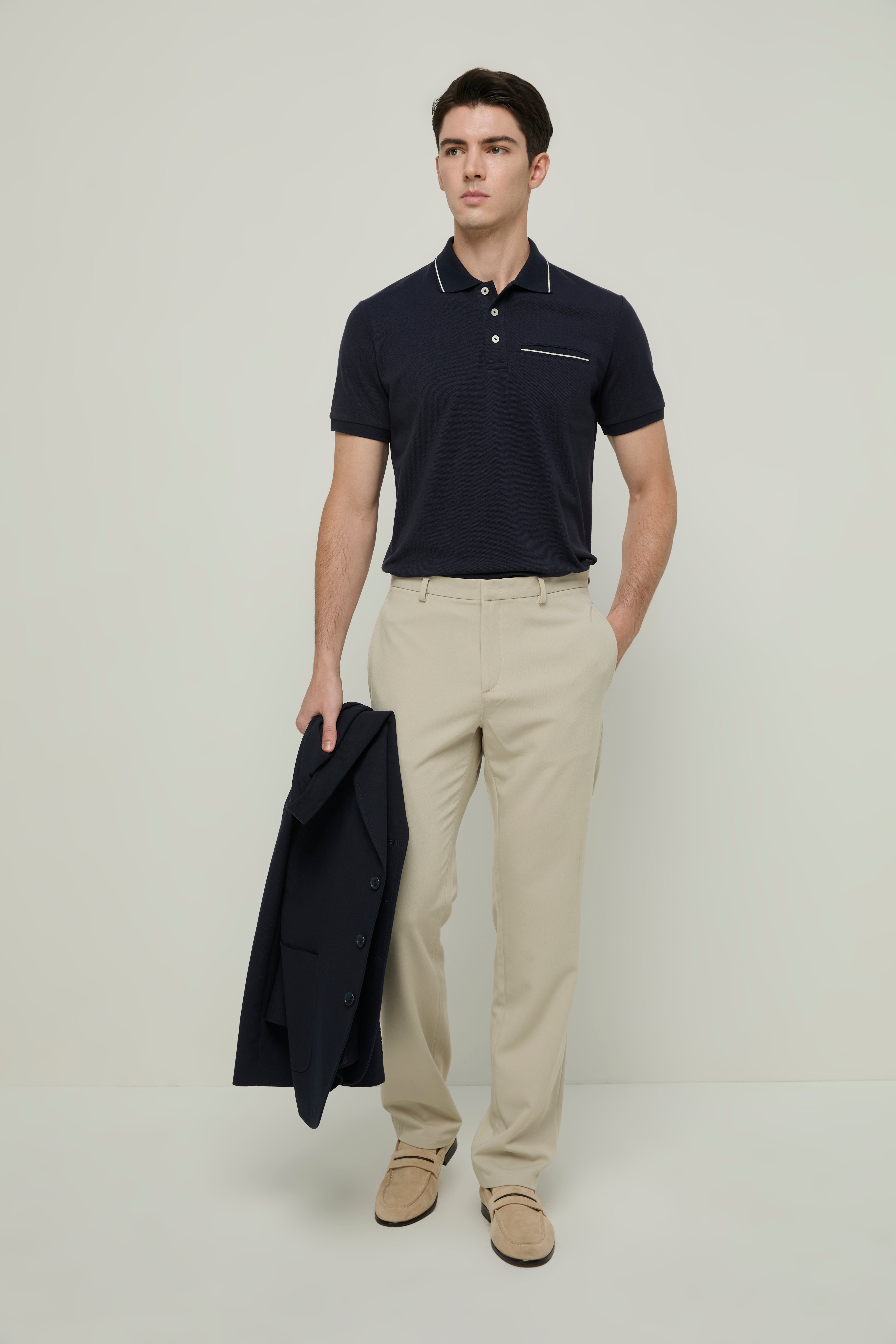 STRIPED TRIM COLLAR POLO SHIRT