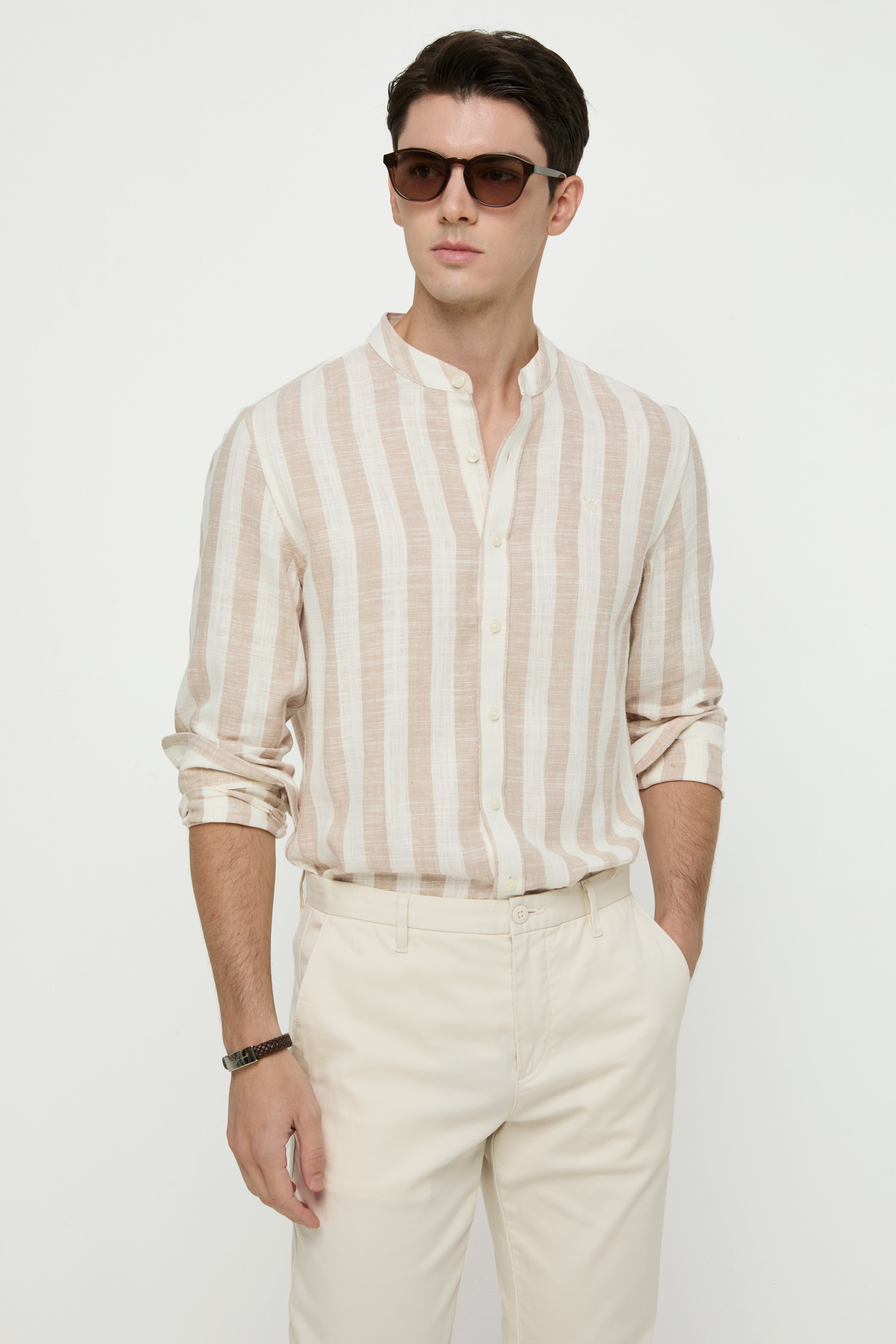 STRIPED BEIGE LINEN SHIRT