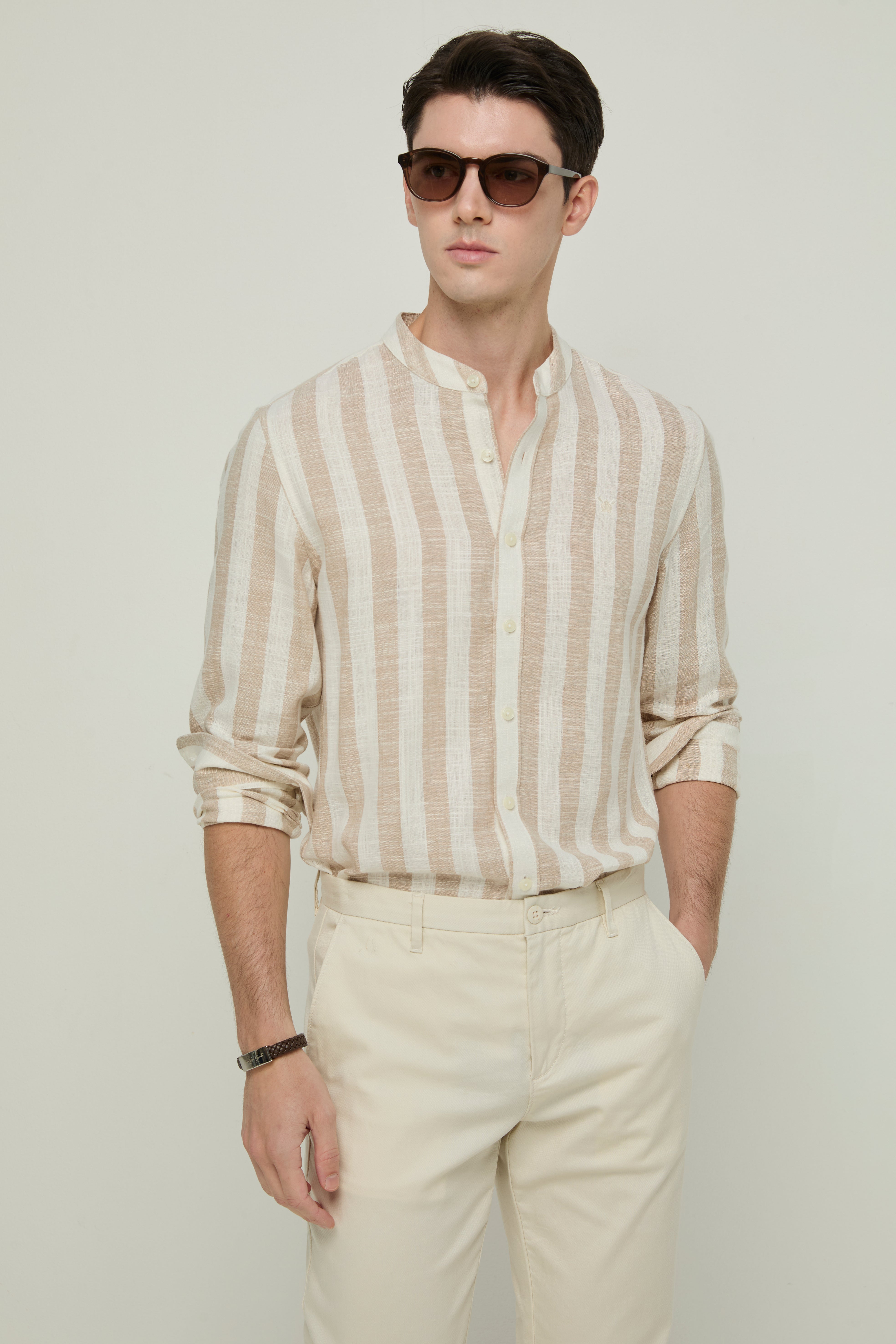 STRIPED BEIGE LINEN SHIRT
