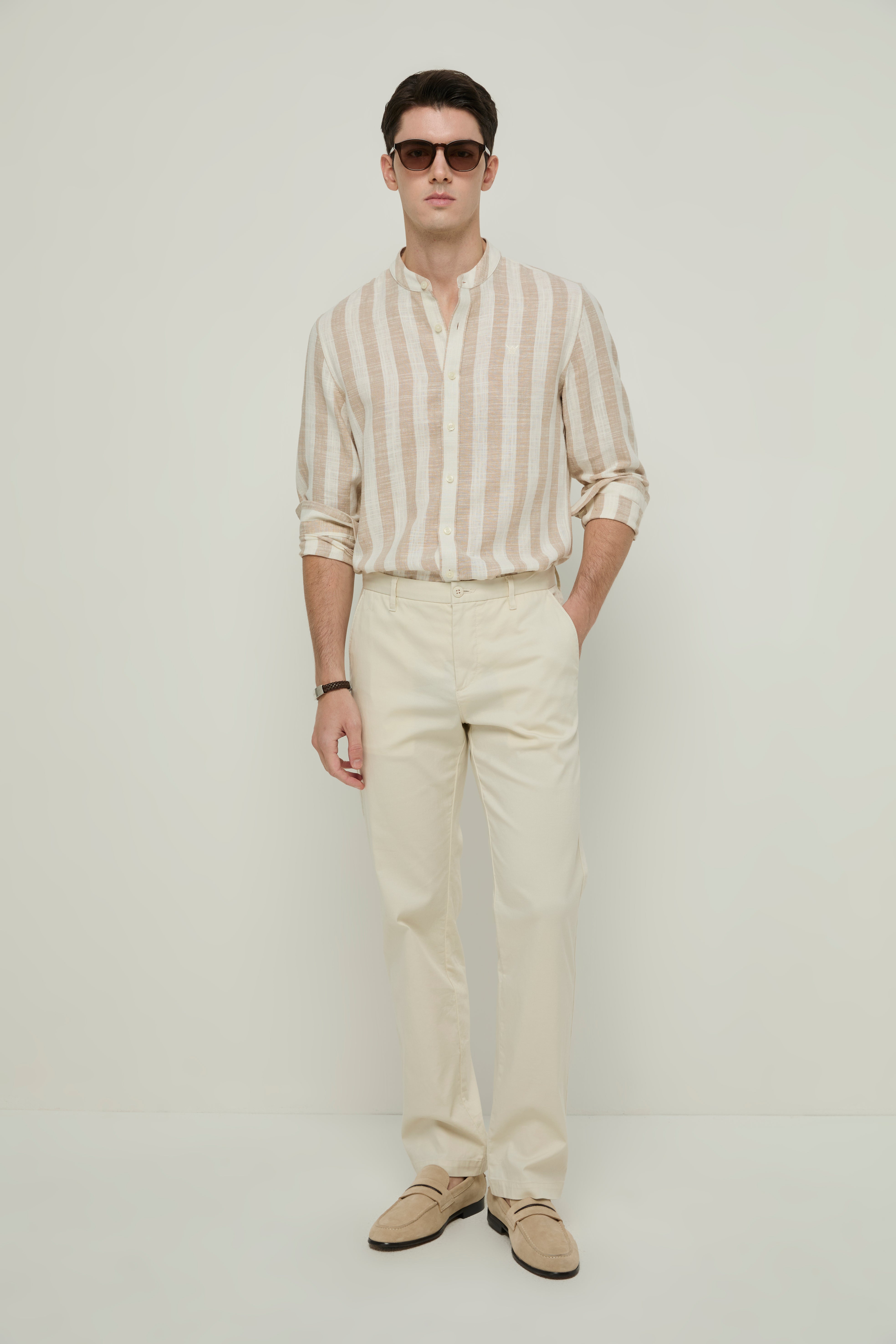 STRIPED BEIGE LINEN SHIRT