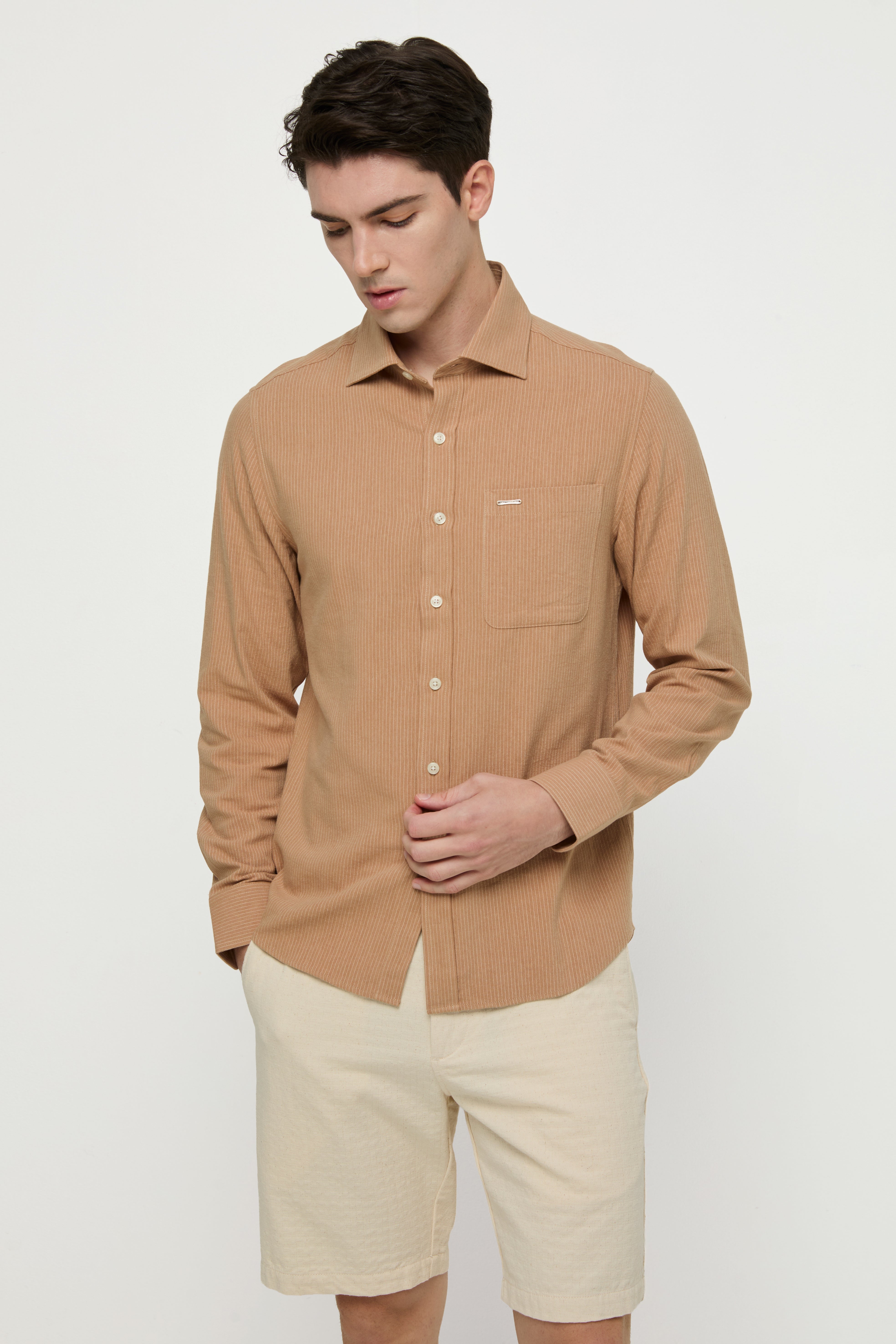 BROWN STRIPED LONG-SLEEVE SHIRT
