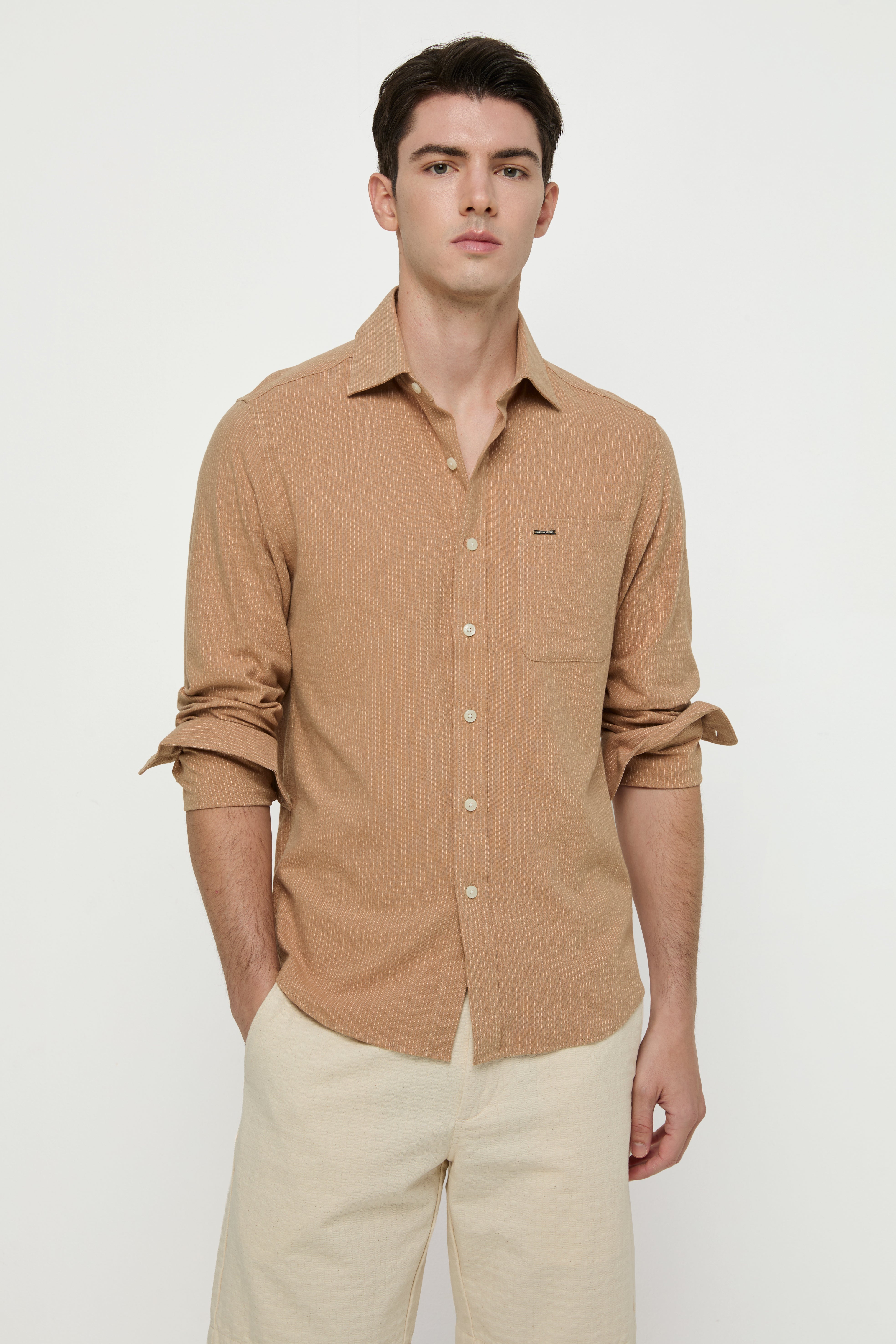 BROWN STRIPED LONG-SLEEVE SHIRT