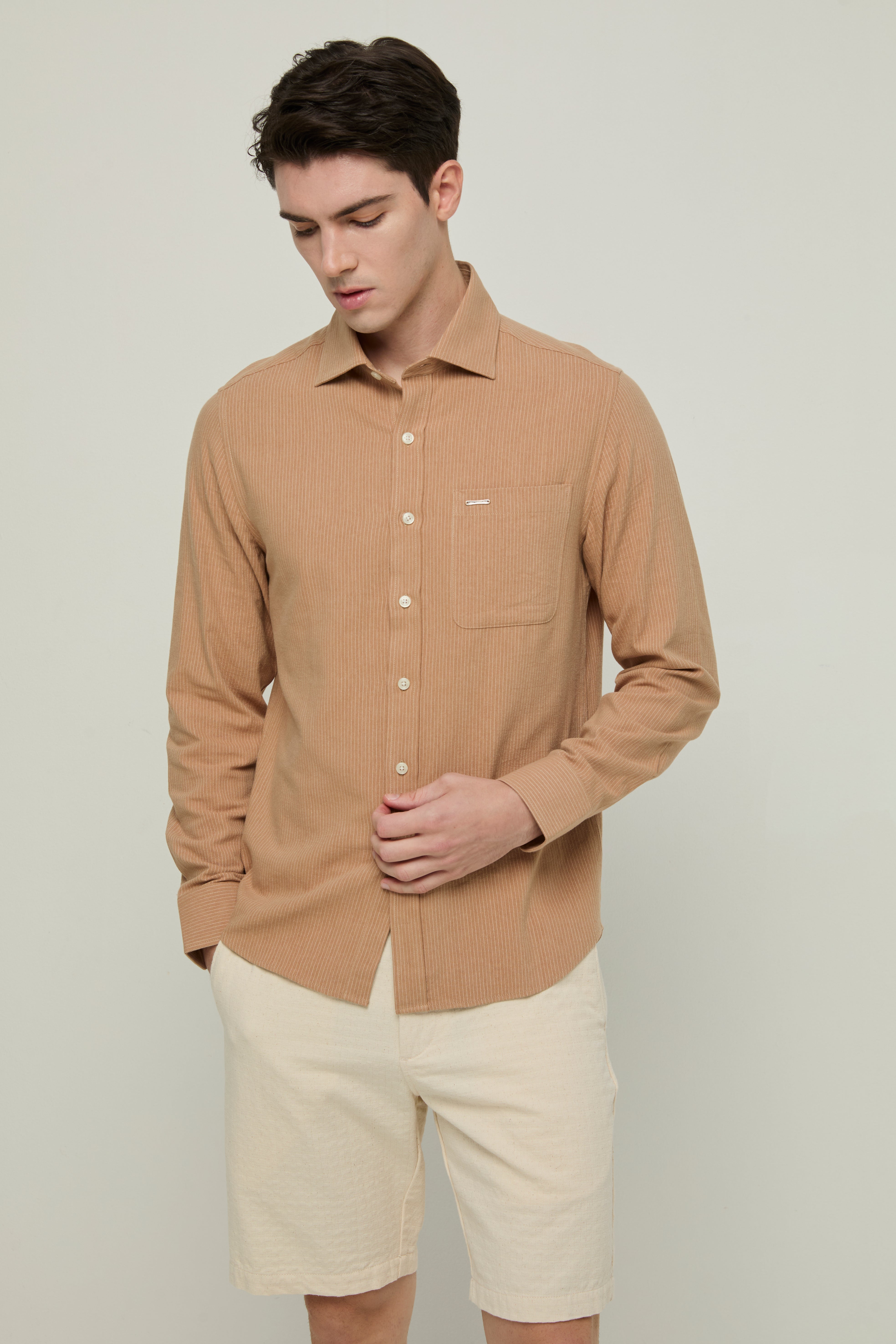 BROWN STRIPED LONG-SLEEVE SHIRT