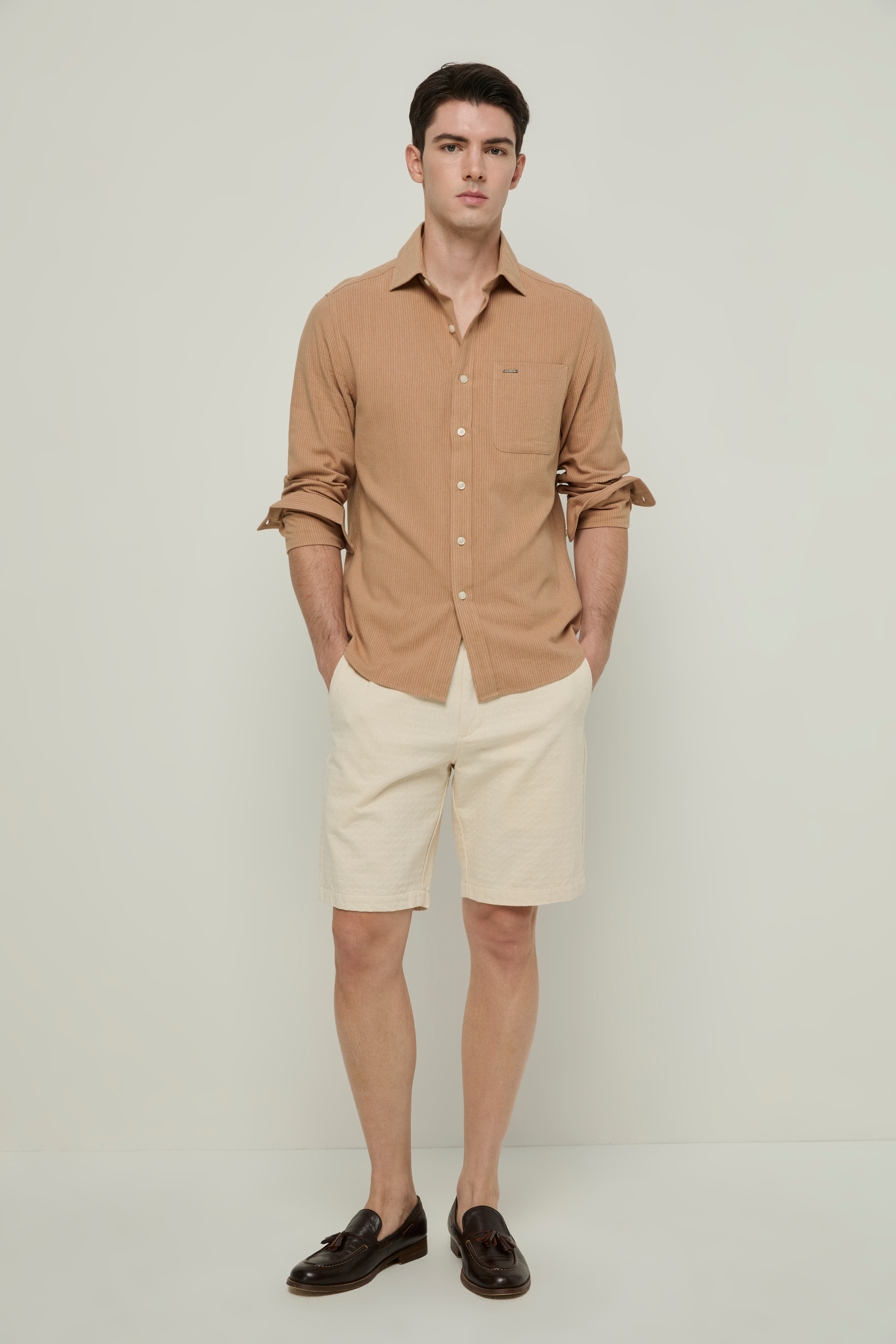 BROWN STRIPED LONG-SLEEVE SHIRT