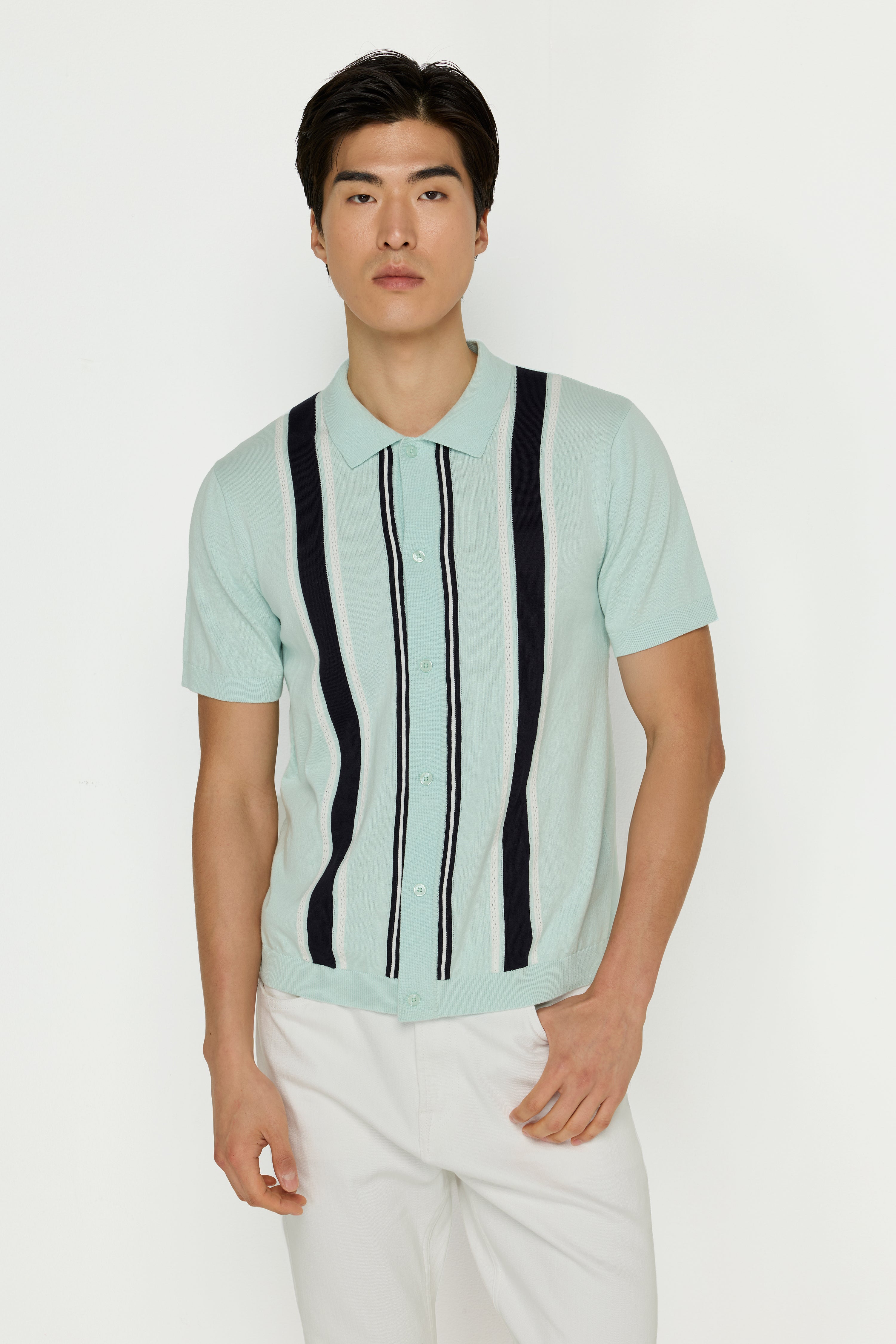 STRIPED KNIT POLO SHIRTS