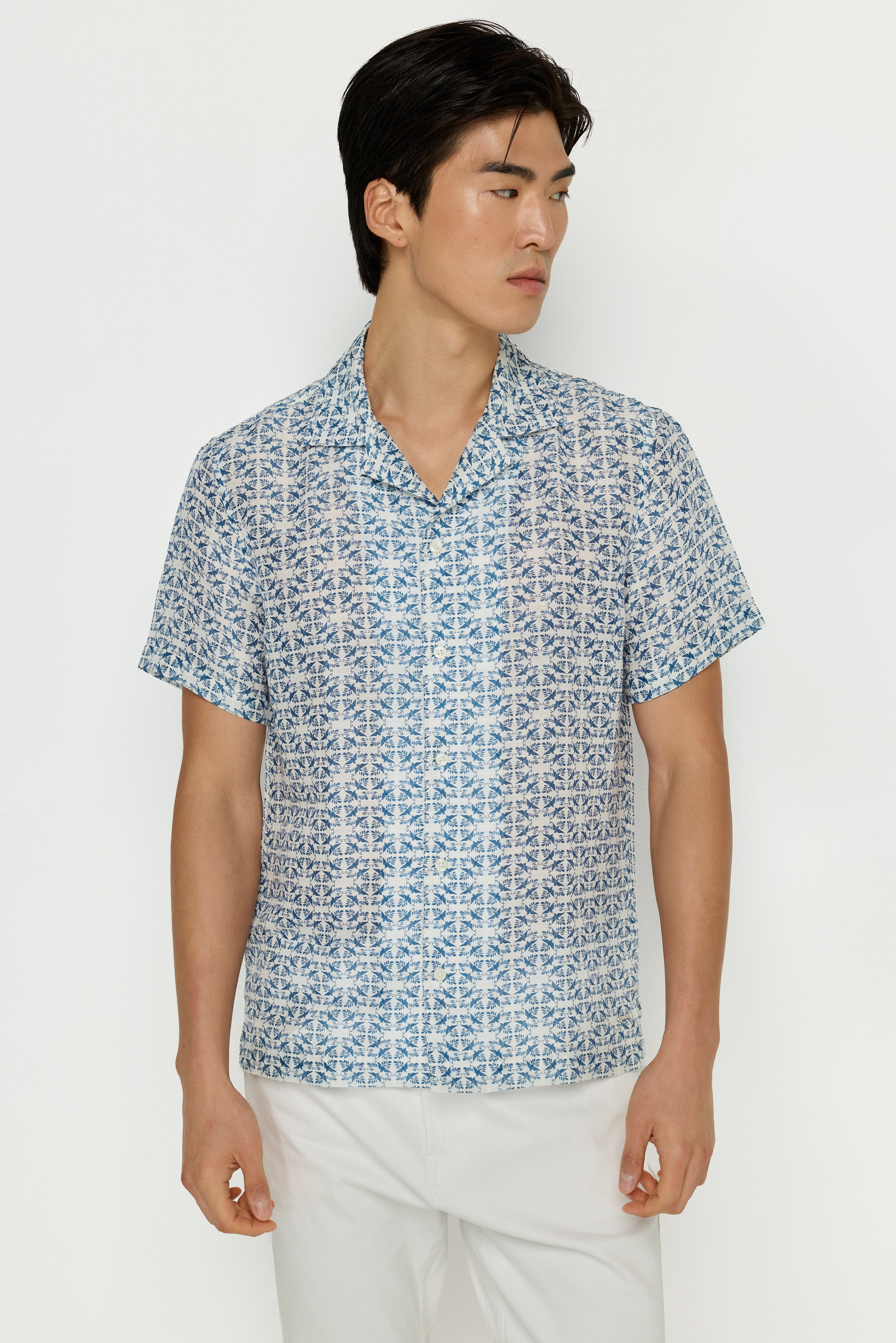 COTTON PRINTED BLUE MONOGRAM SHIRTS