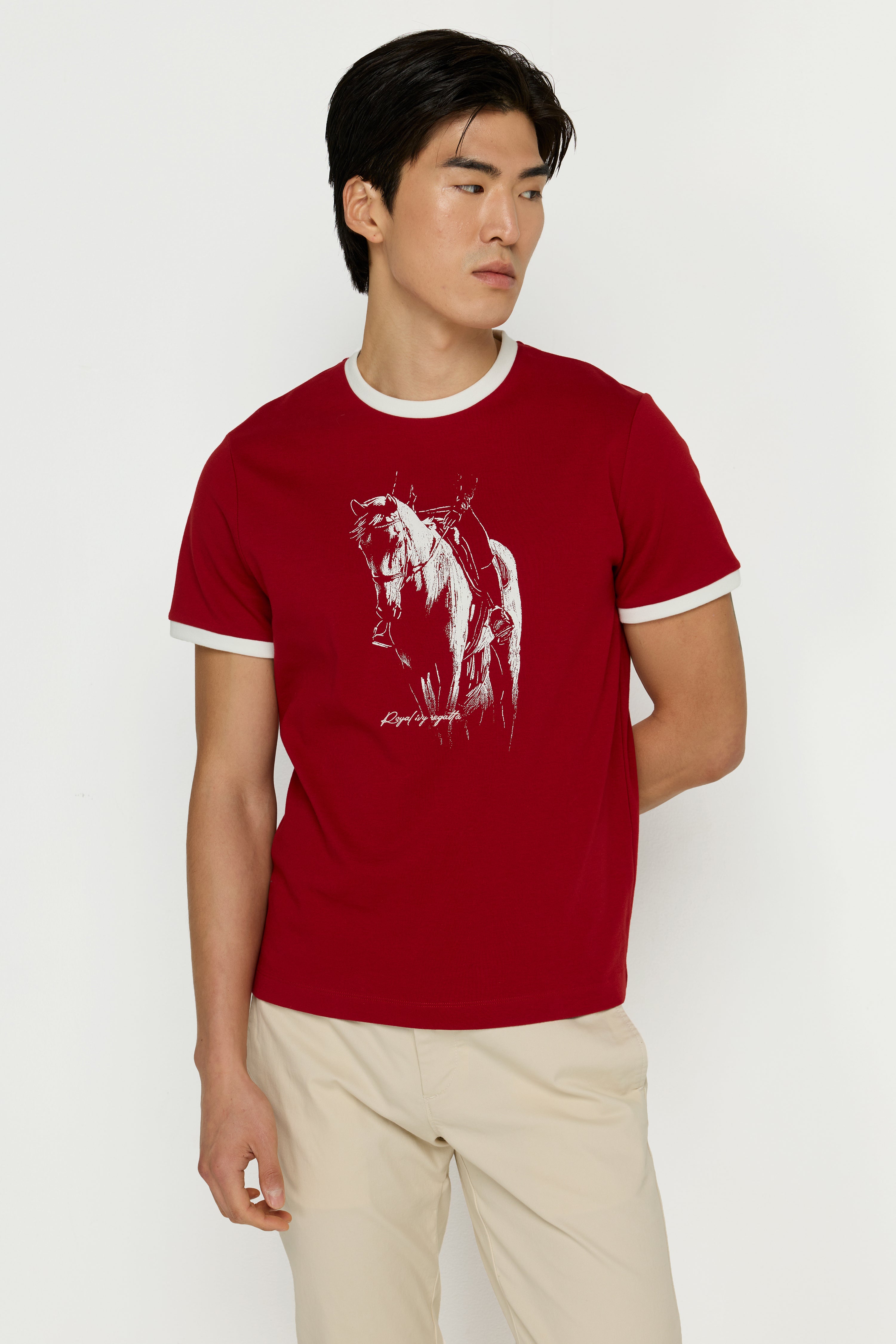 RIB CONTRAST PUFF PRINTED HORSE T-SHIRTS