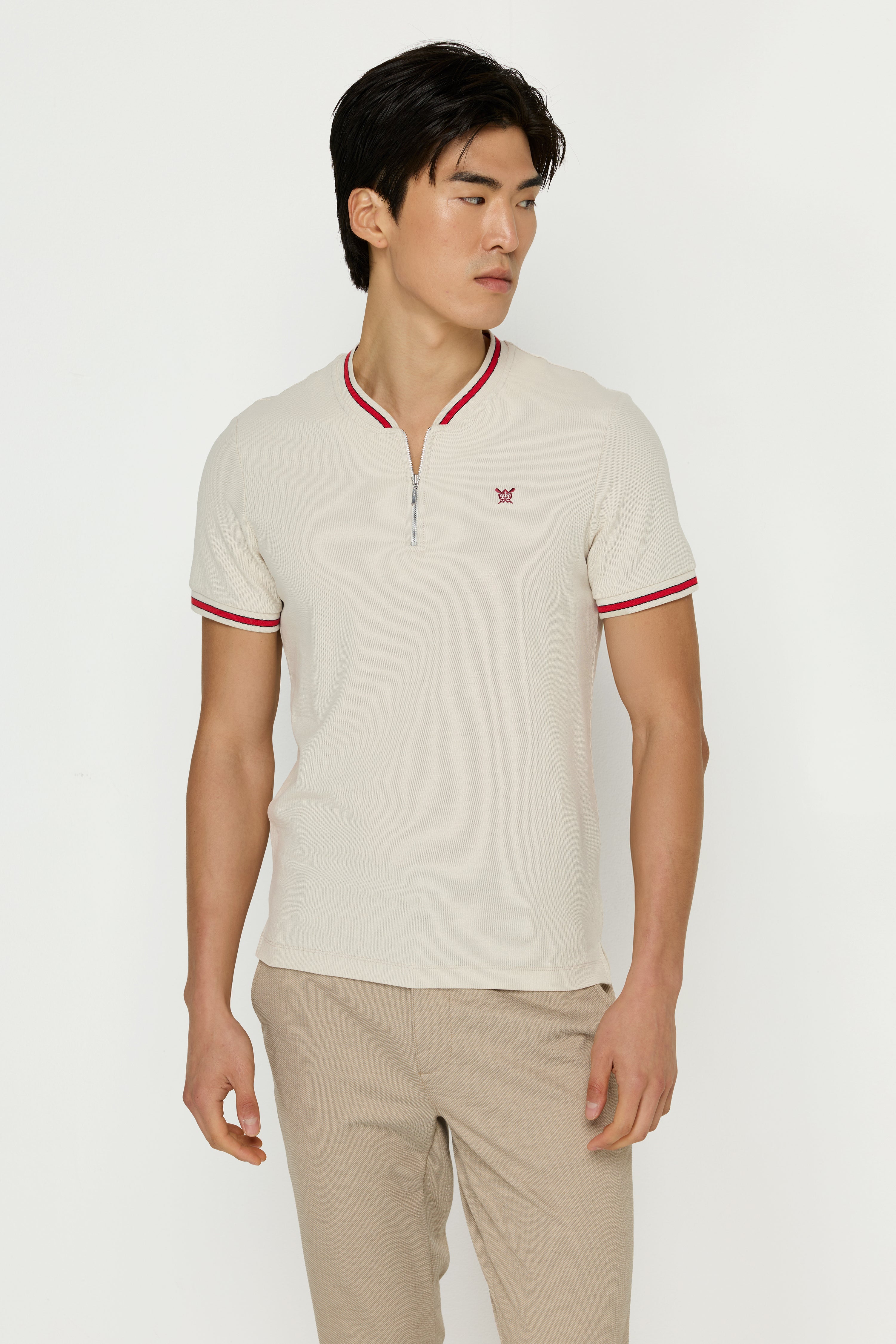 ZIPPER HENLEY PIQUE T-SHIRTS