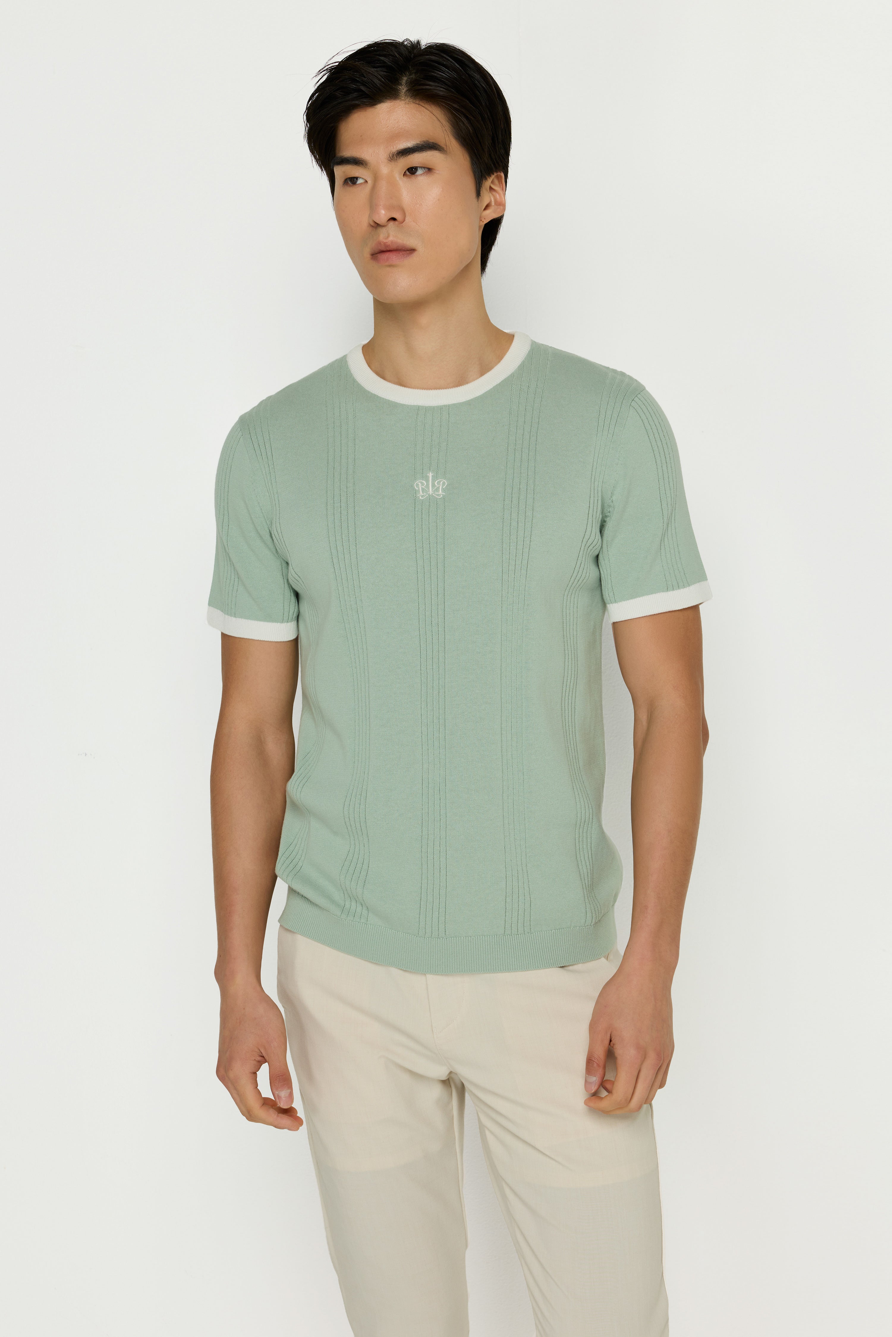 KNITWEAR  RIB STRIPE LOGO T-SHIRTS