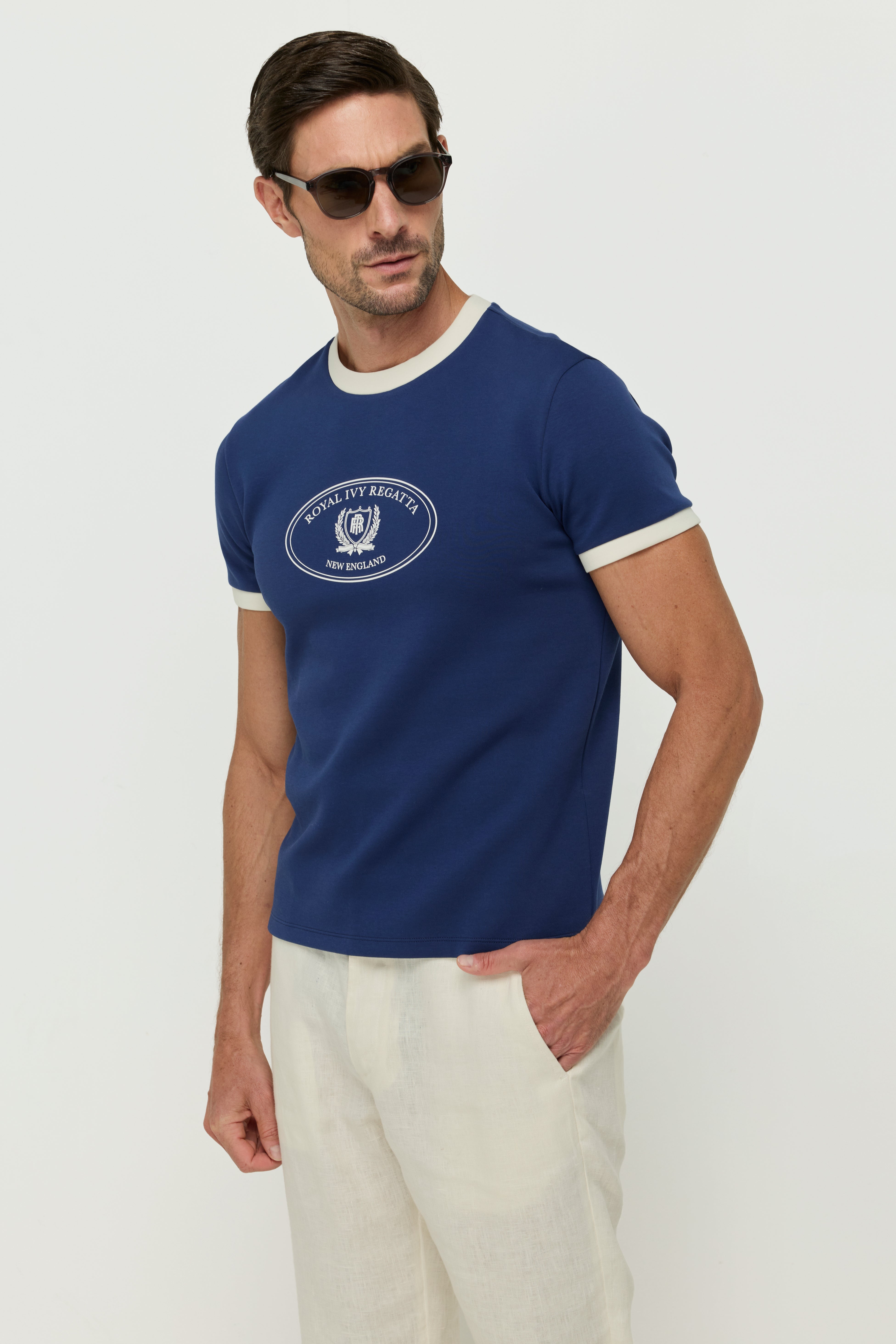 เสื้อยืดพิมพ์ลาย RIR สีน้ำเงินเข้ม