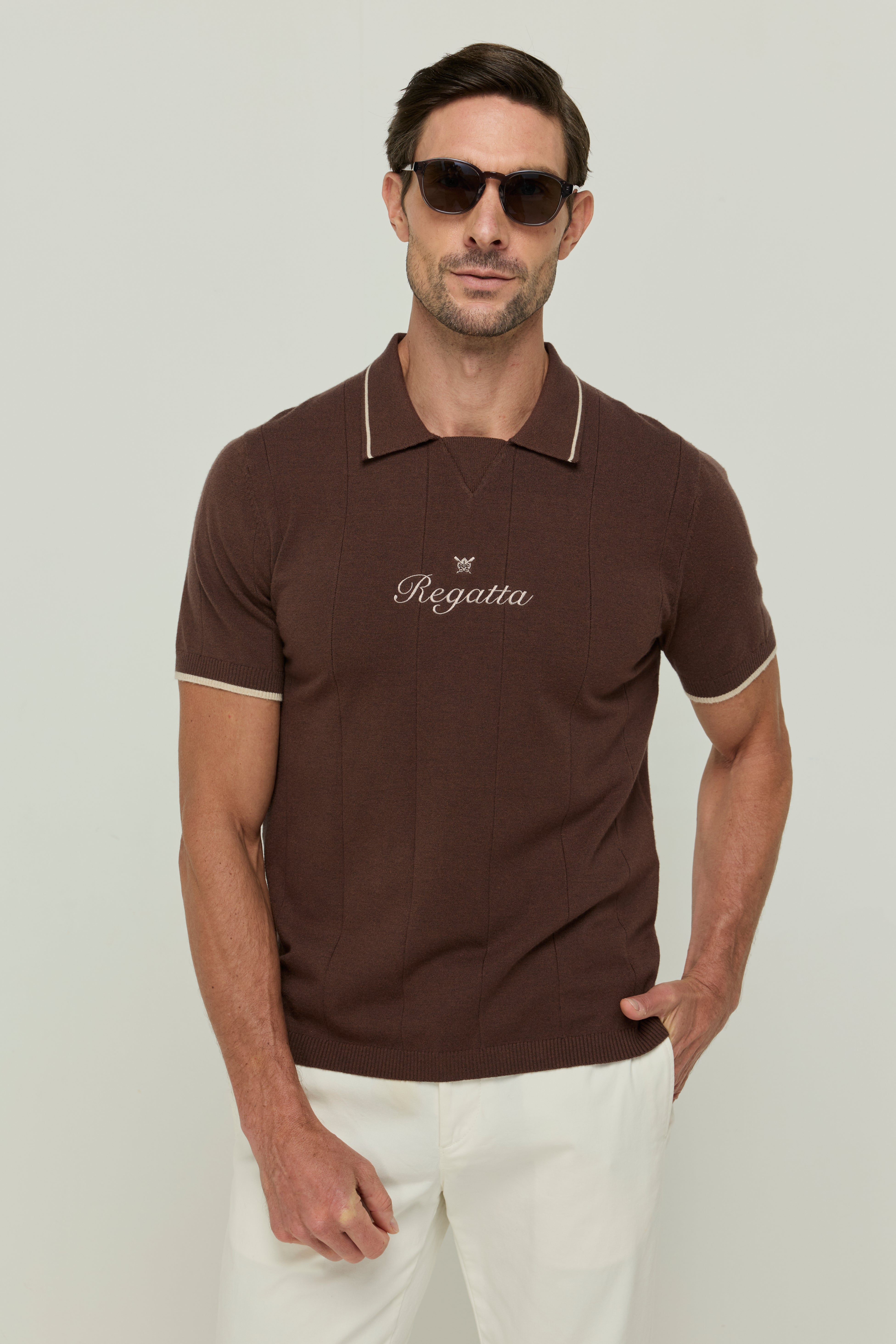 KNITWEAR RIB PIN STRIPE POLOS