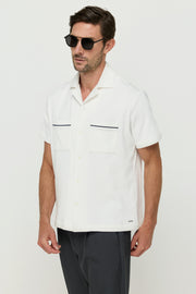 เสื้อเชิ้ตผ้าถักลายริบพร้อมกระเป๋าคู่