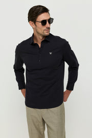 เสื้อเชิ้ตผ้าปิเก้กระดุมครึ่งตัว