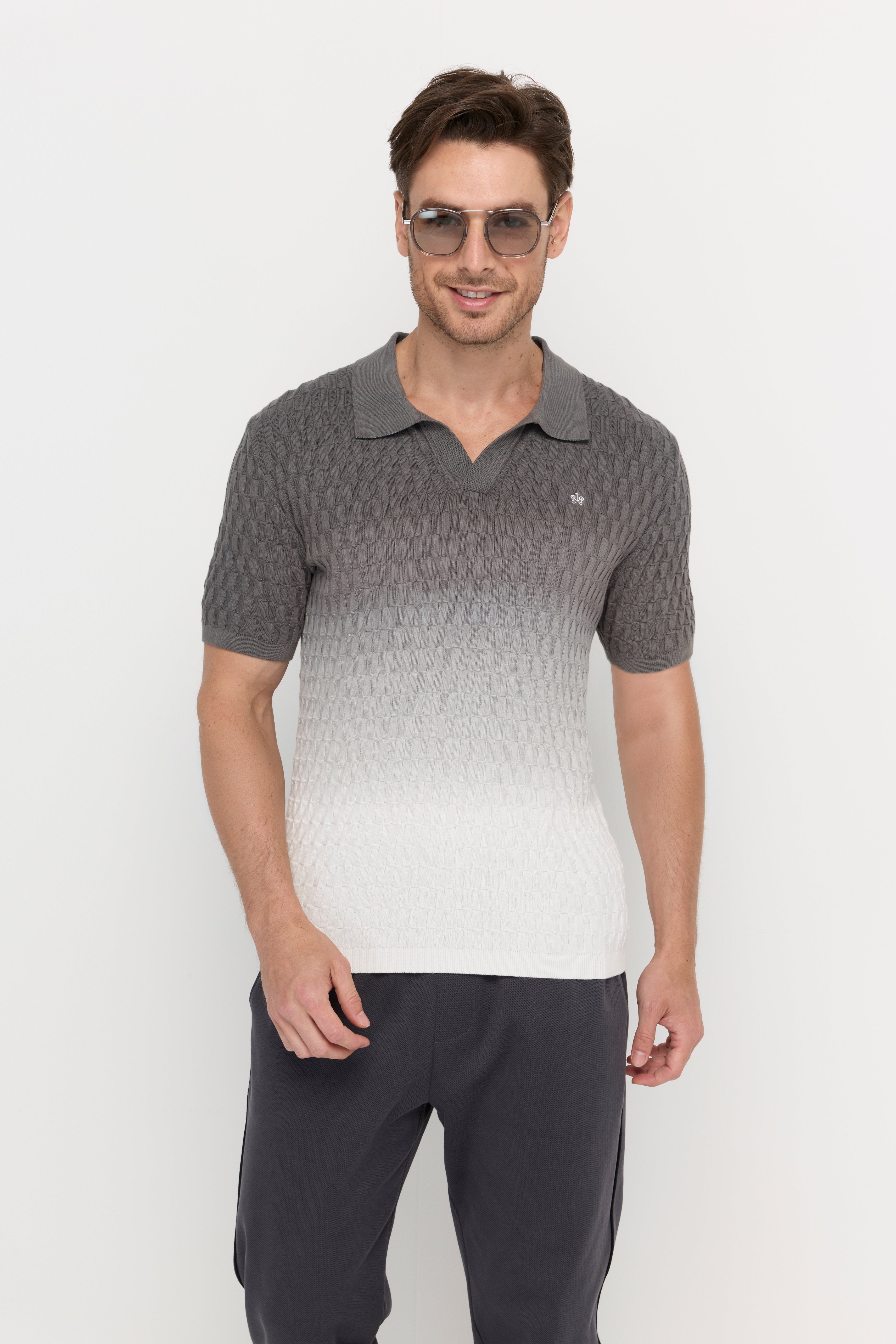 SHORT SLEEVE KNITWEAR DIP DYED POLO