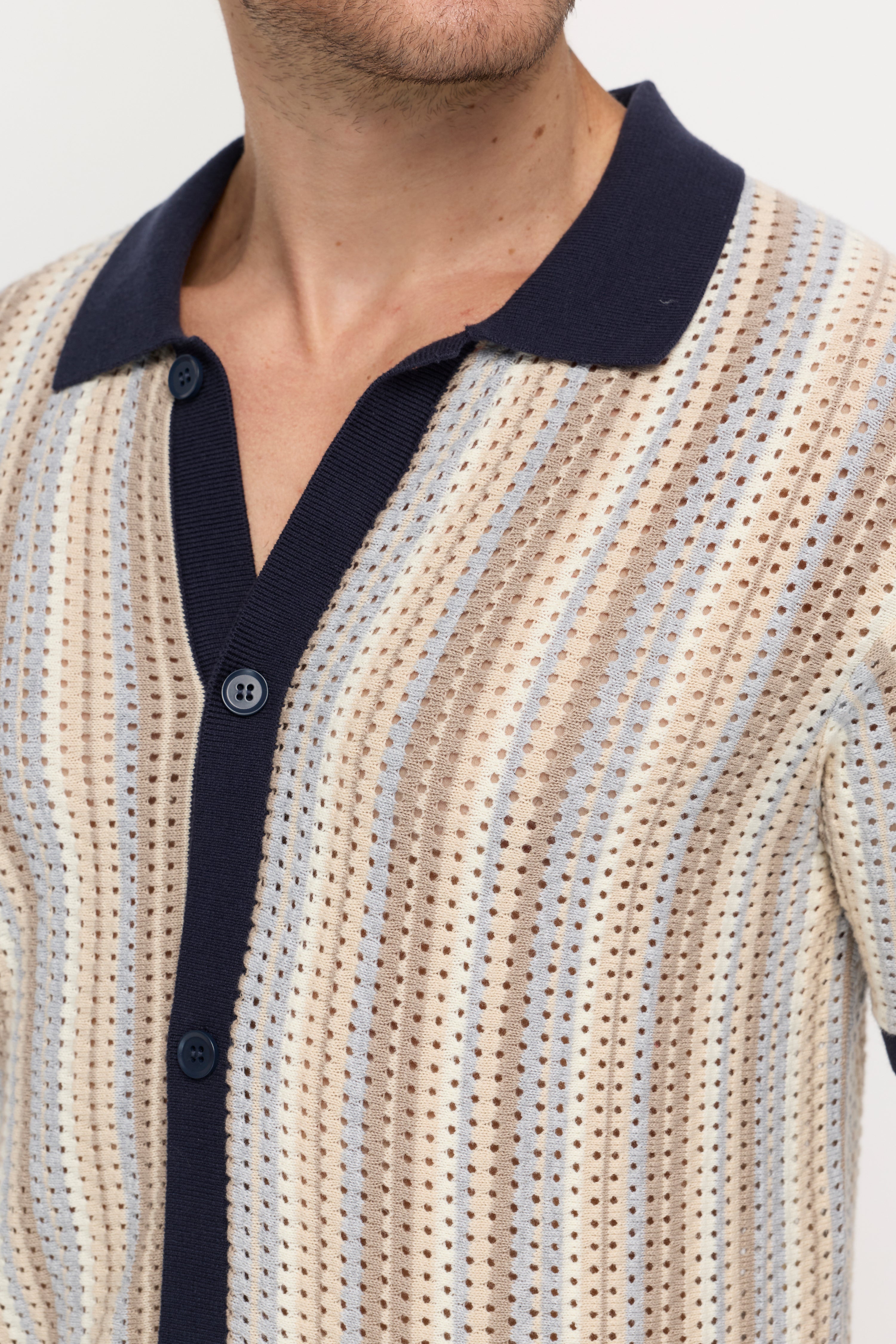 STRIPE POINTELLE KNIT POLO