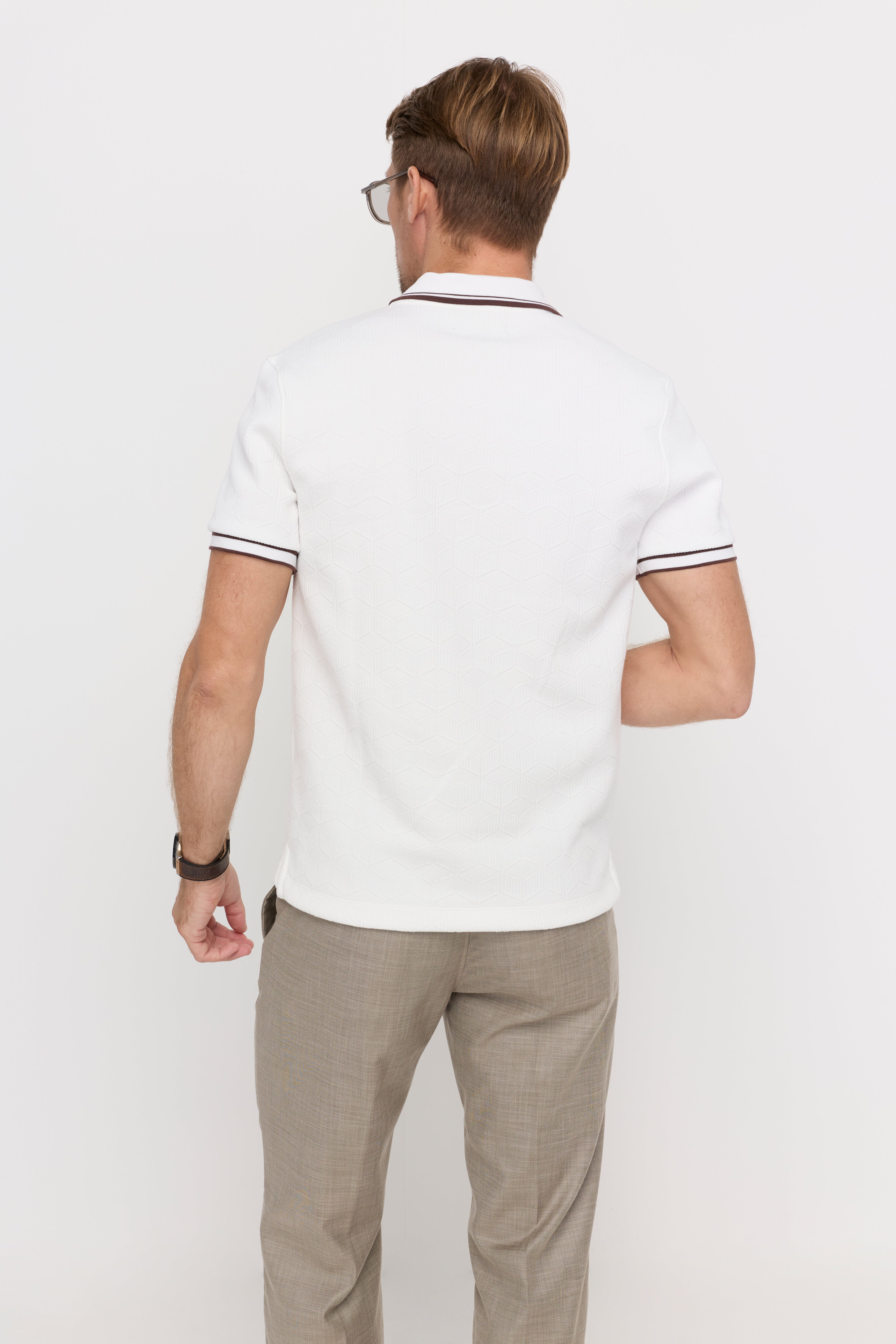 TEXTURED OPEN COLLAR POLO SHIRT