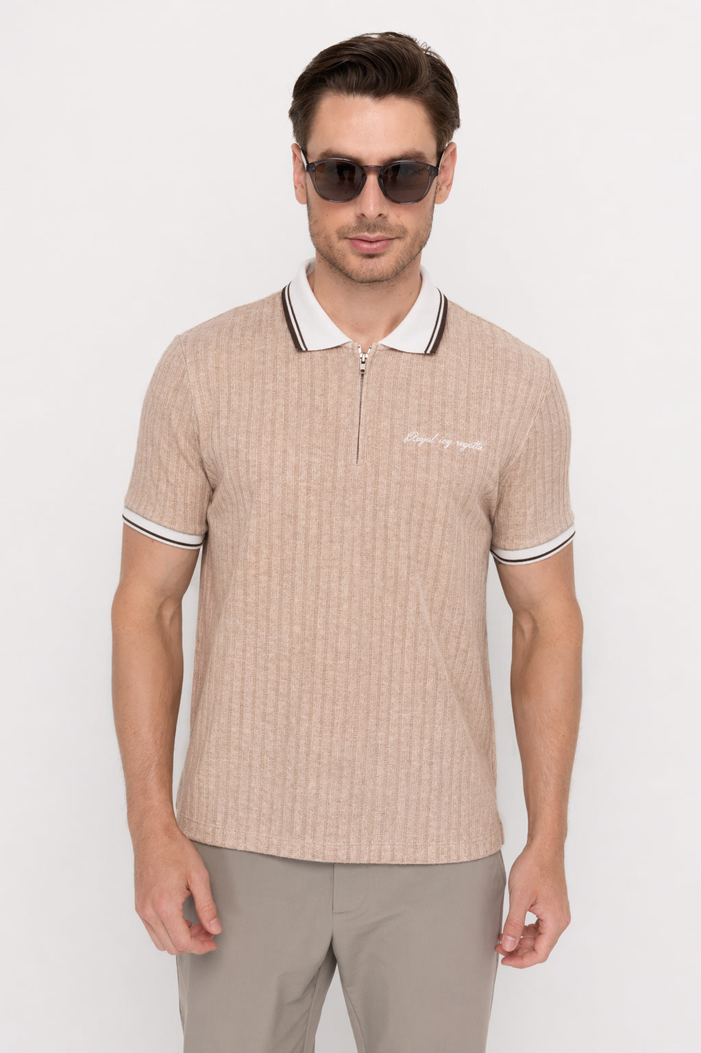 COTTON-JERSEY ACTIVE SLIM-FIT ZIPPER POLO SHIRT