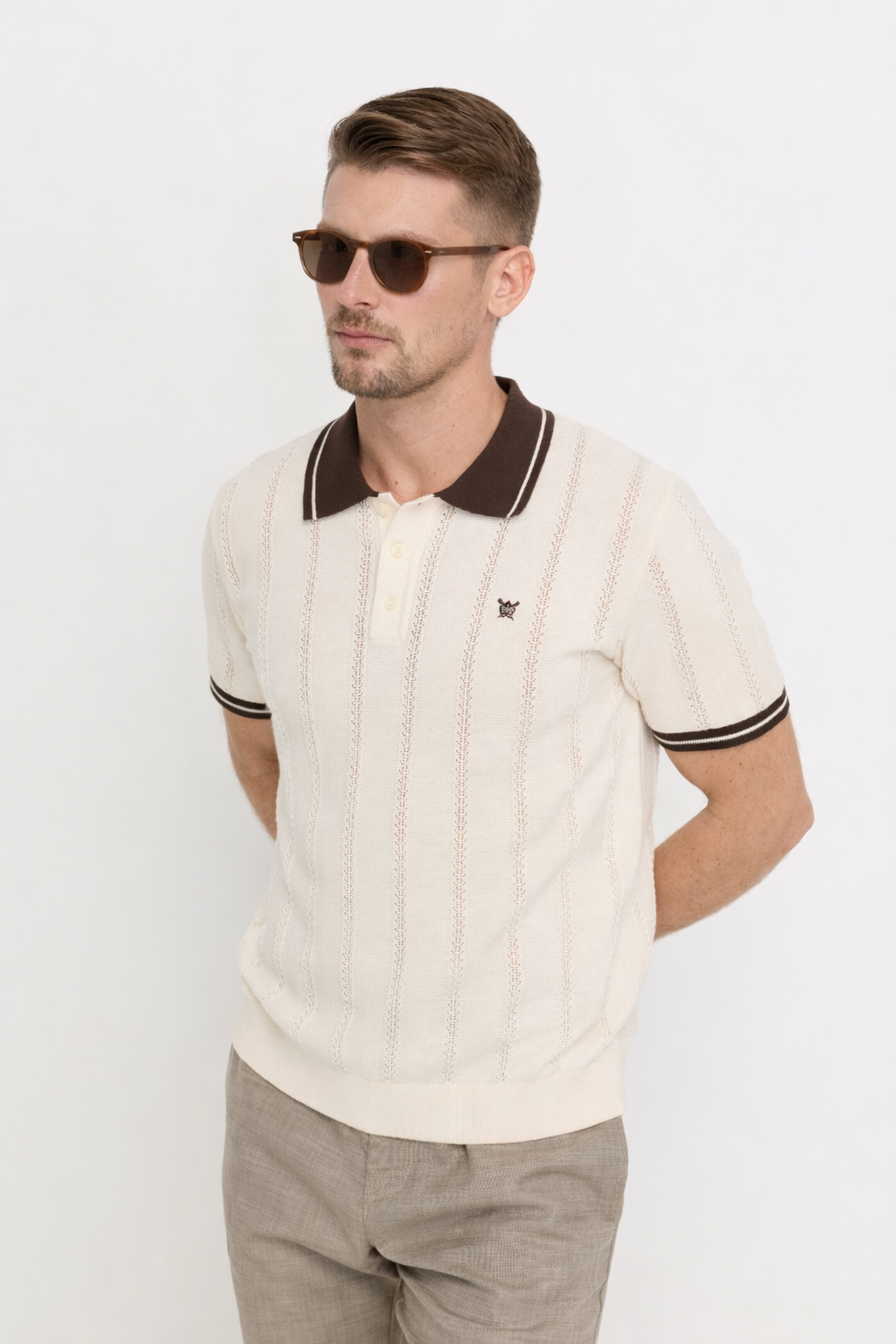 TEXTURED STRIPE KNIT POLO SHIRT