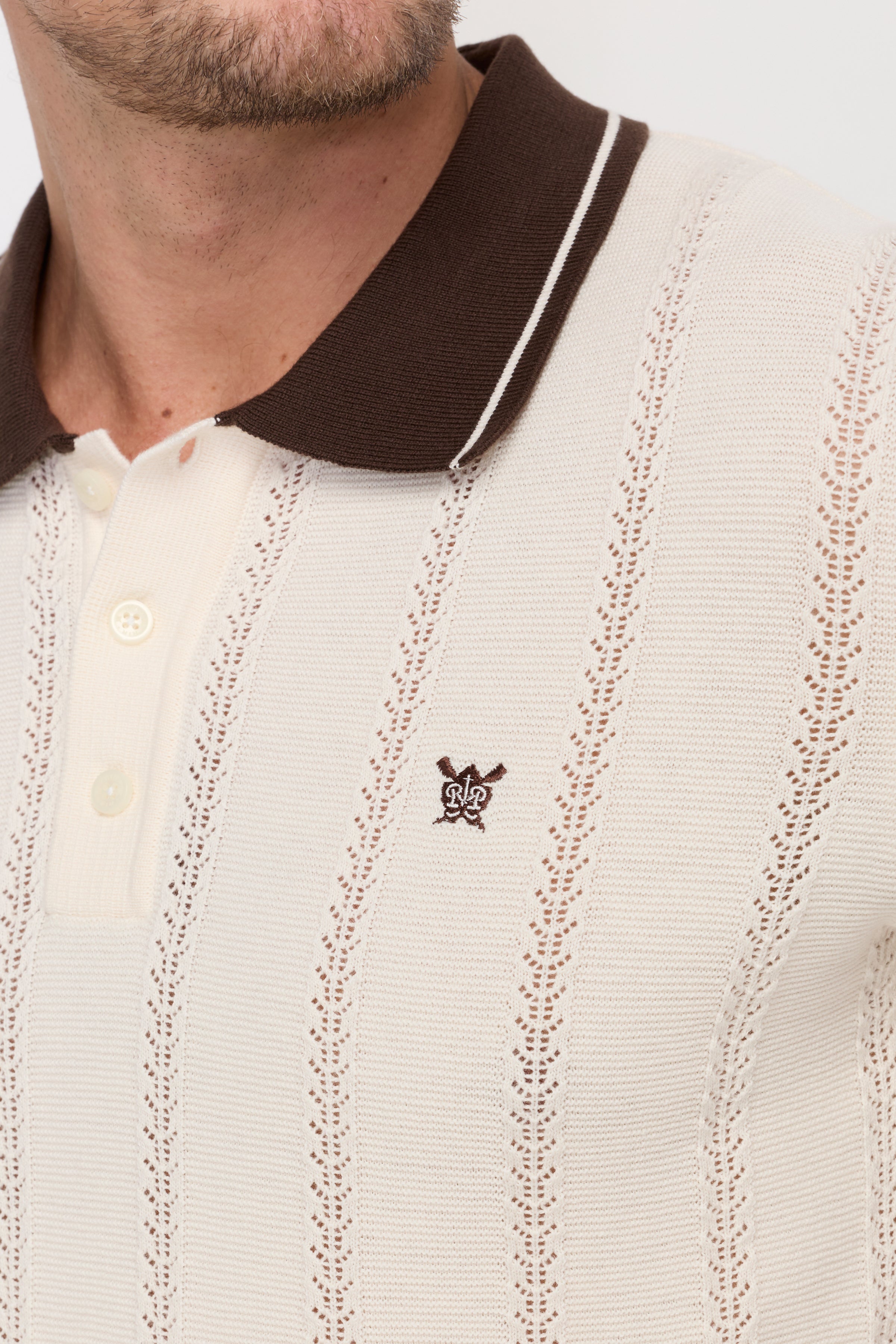 TEXTURED STRIPE KNIT POLO SHIRT