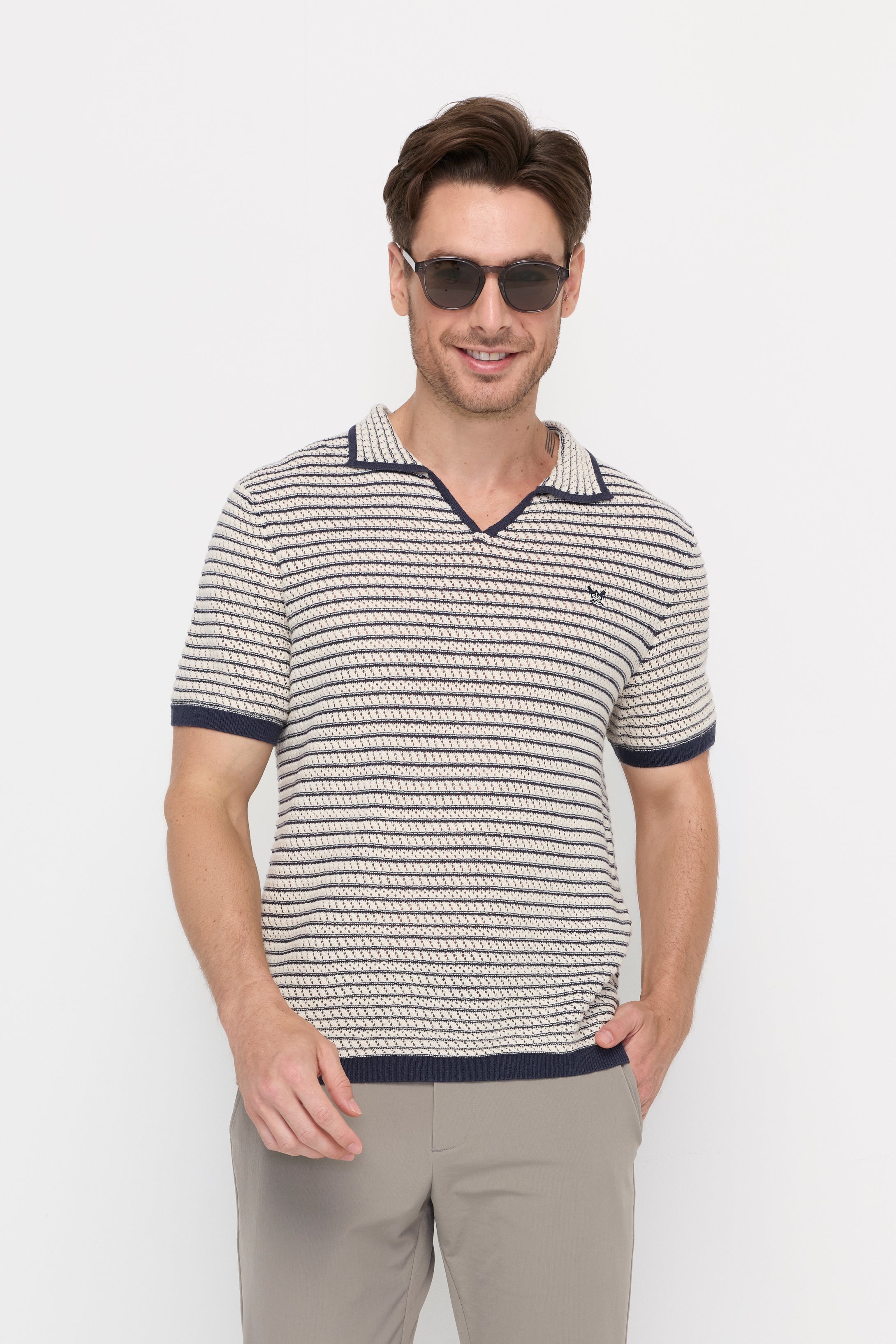 SAND STRIPE KNIT POLO