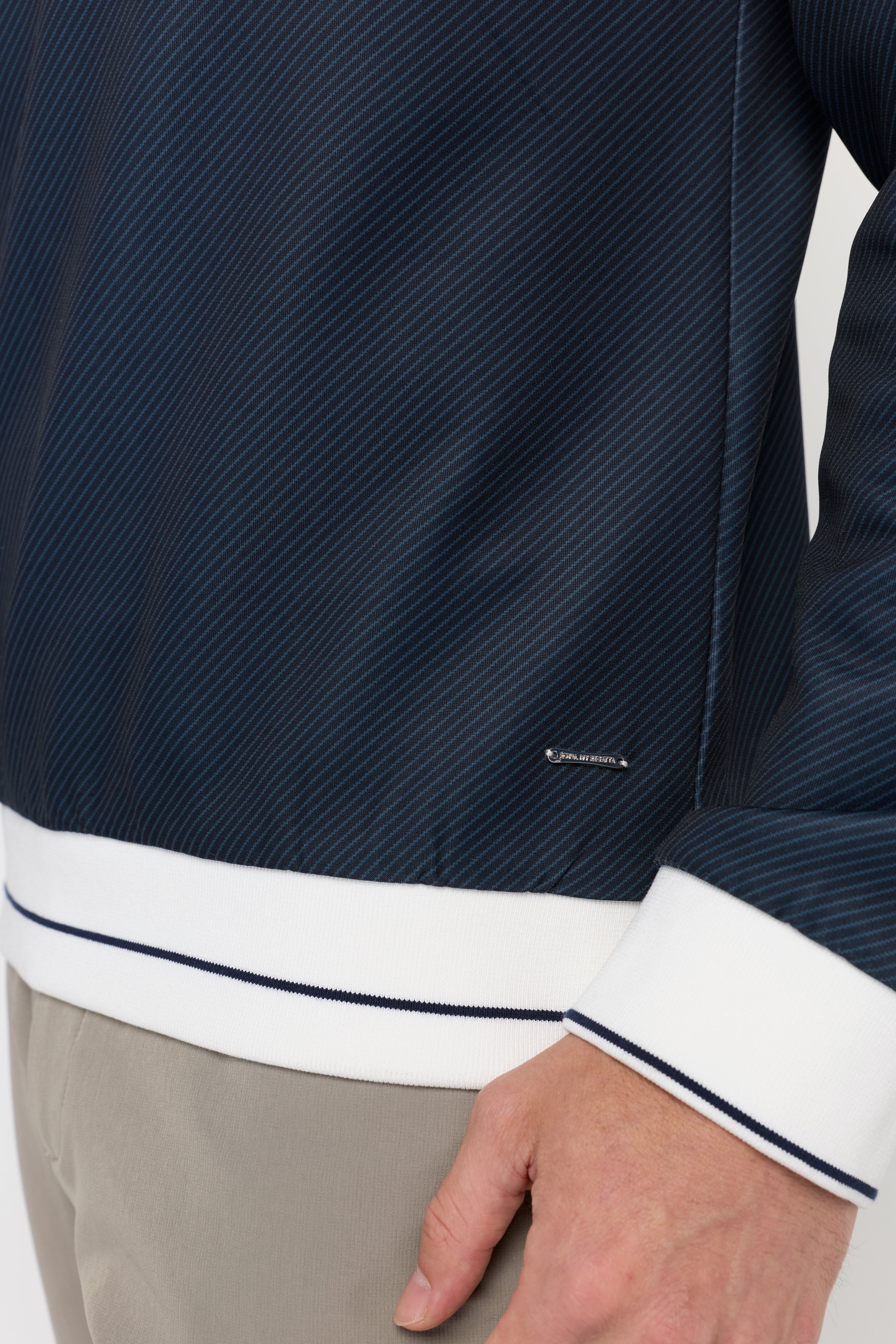 NAVY STRIPE PANEL LONG SLEEVE POLO