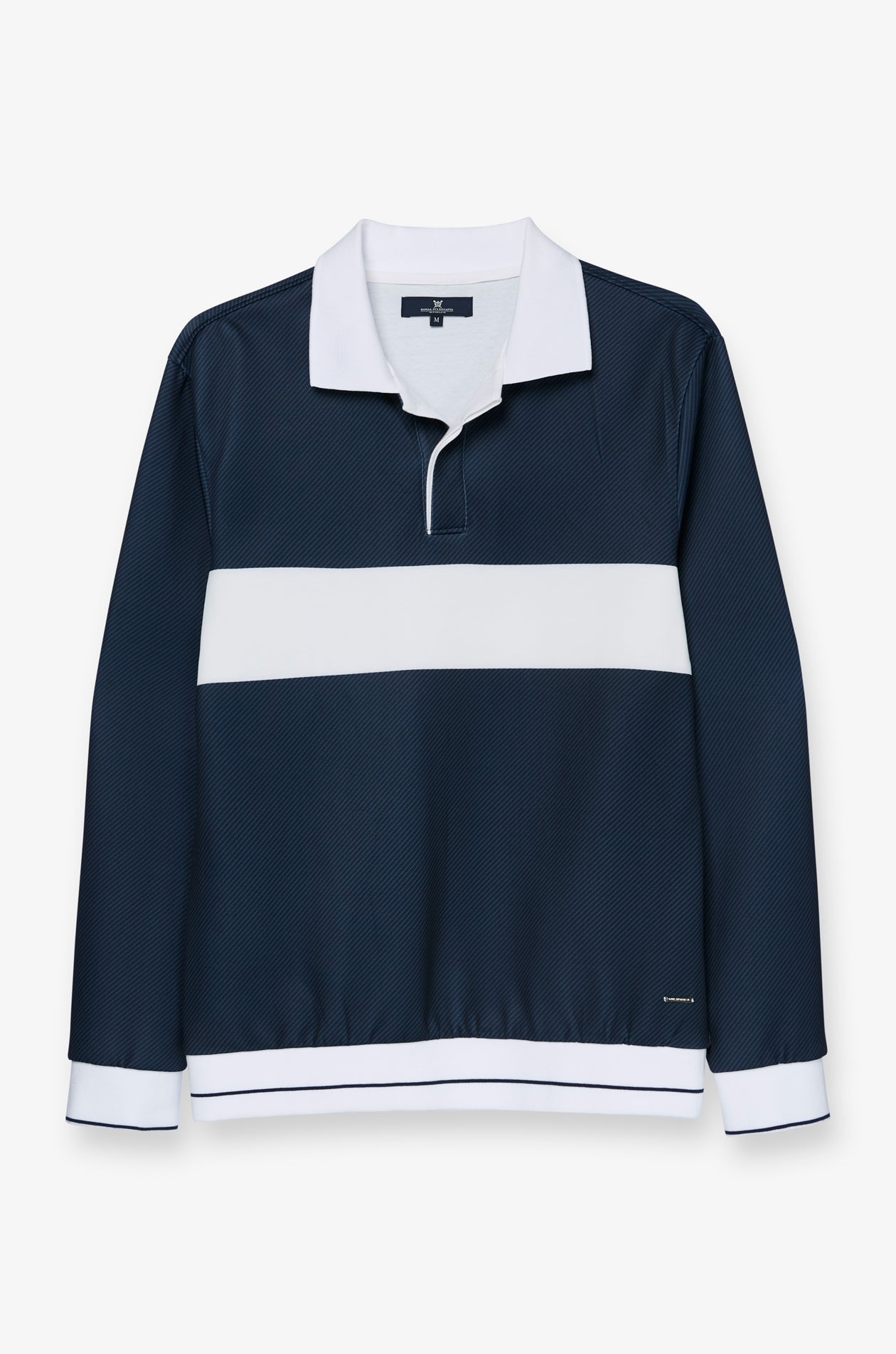 NAVY STRIPE PANEL LONG SLEEVE POLO