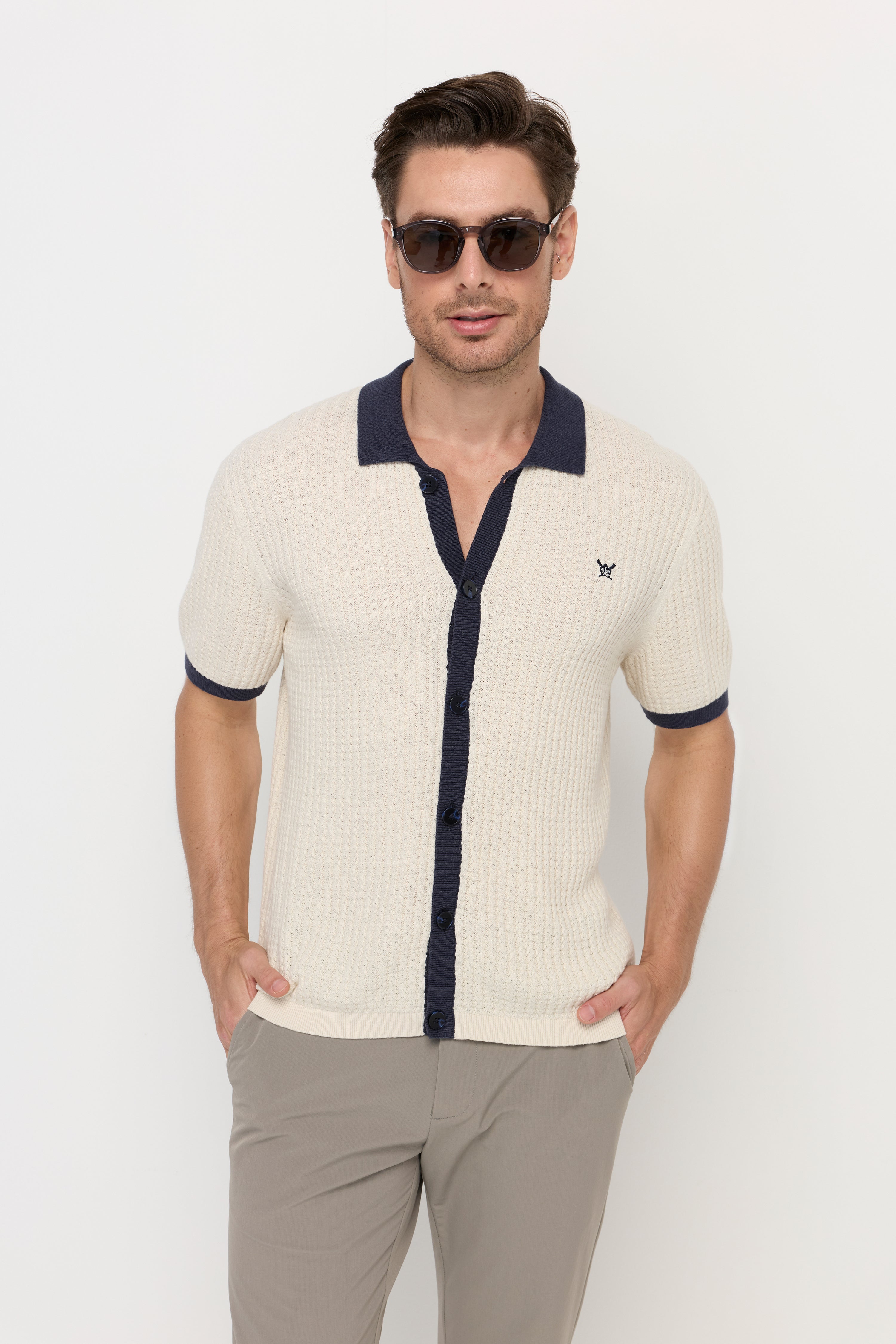 IVORY CONTRAST KNIT POLO
