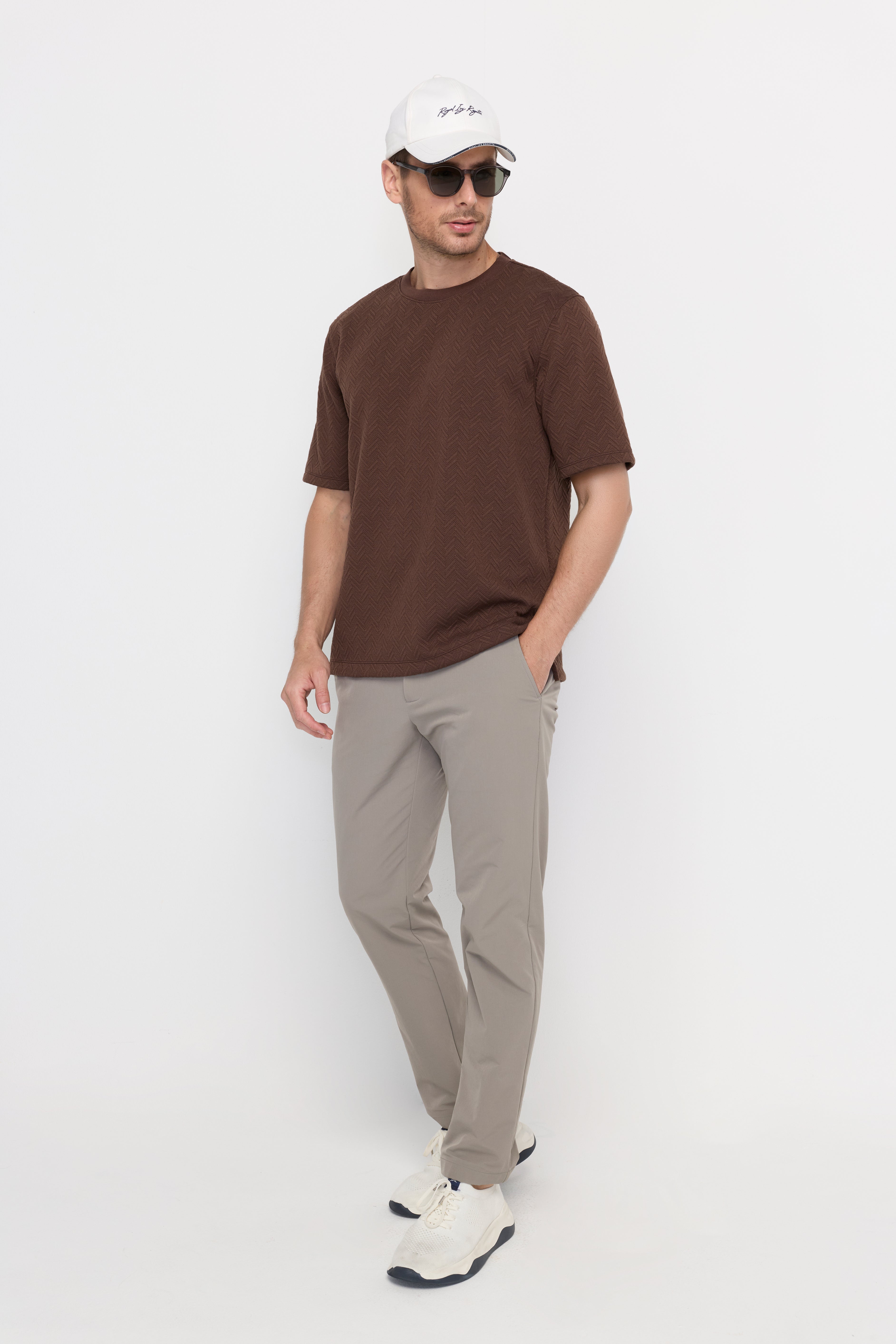 JACQUARD TEXTURE CREW NECK T-SHIRT