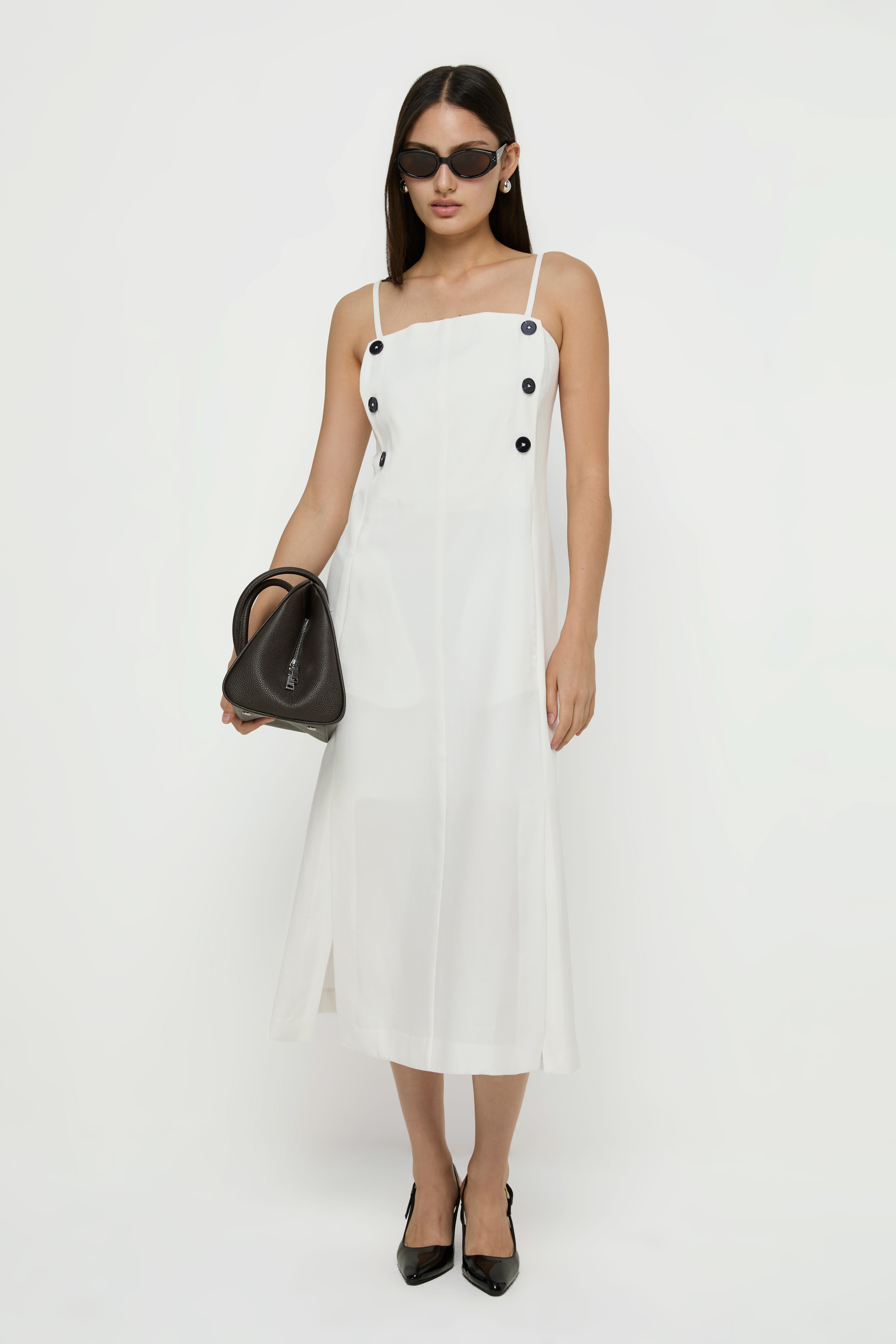 SIDE BUTTON MIDI DRESS
