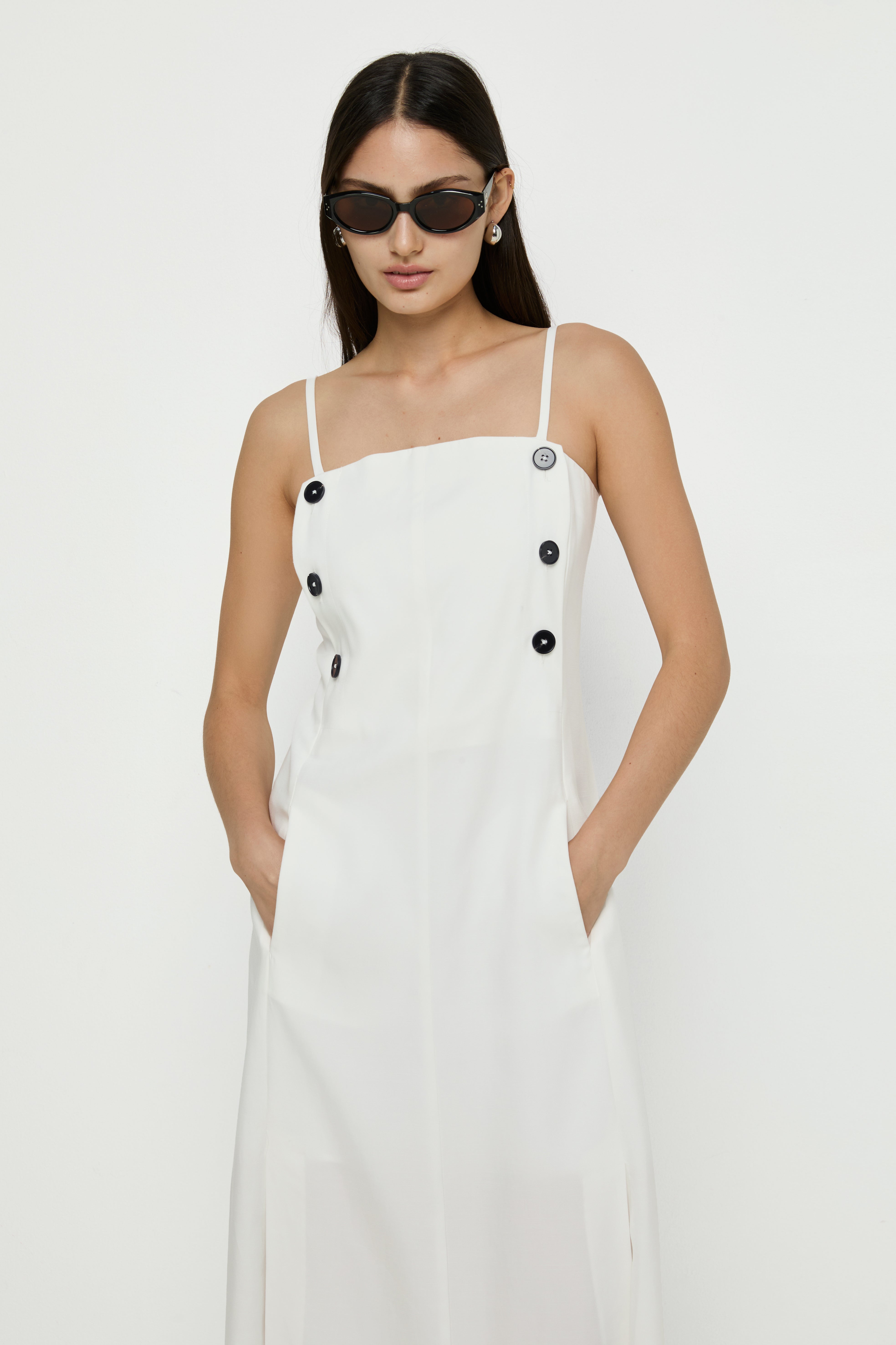 SIDE BUTTON MIDI DRESS