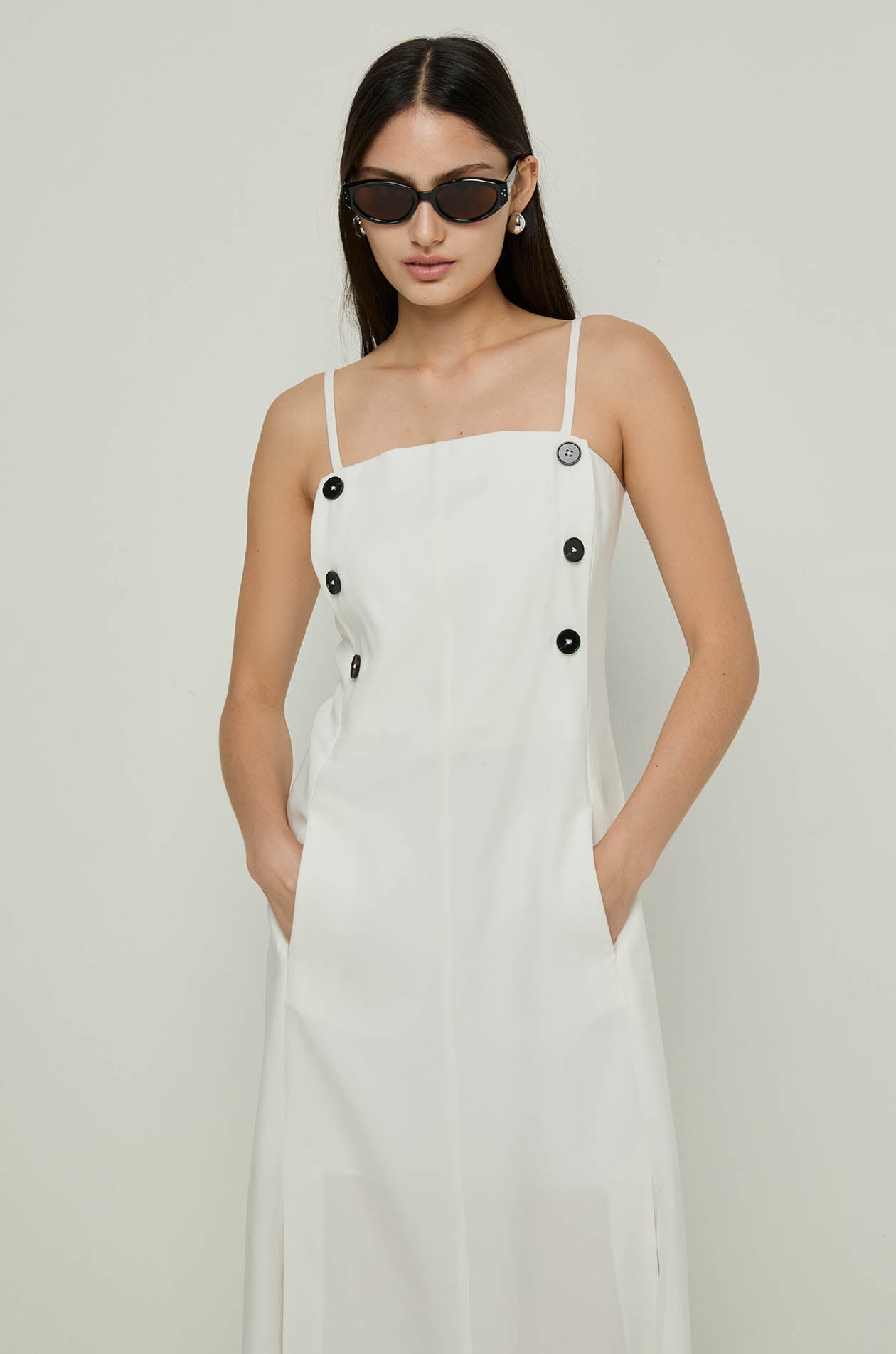 SIDE BUTTON MIDI DRESS