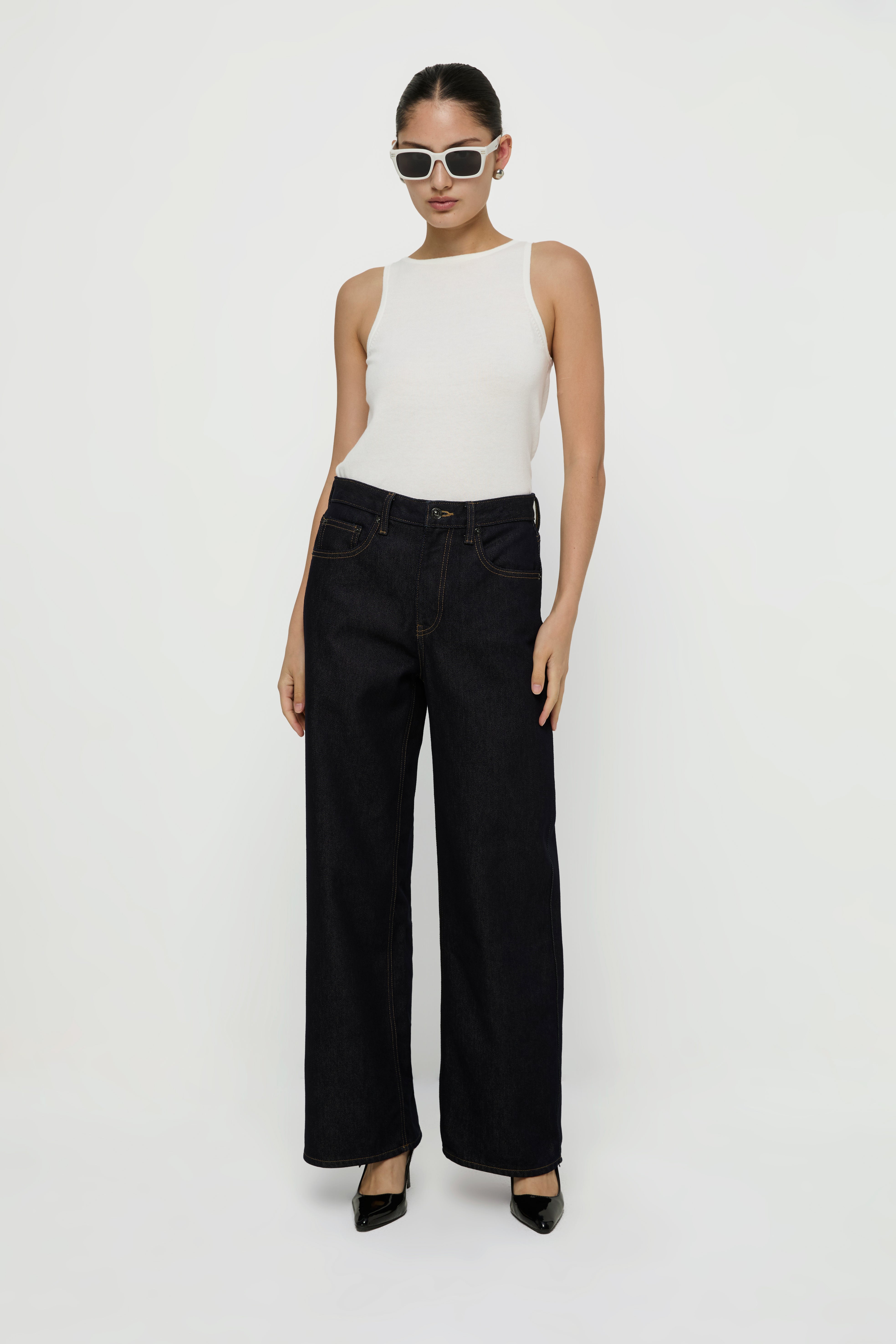INDIGO HIGH-RISE WIDE LEG JEANS