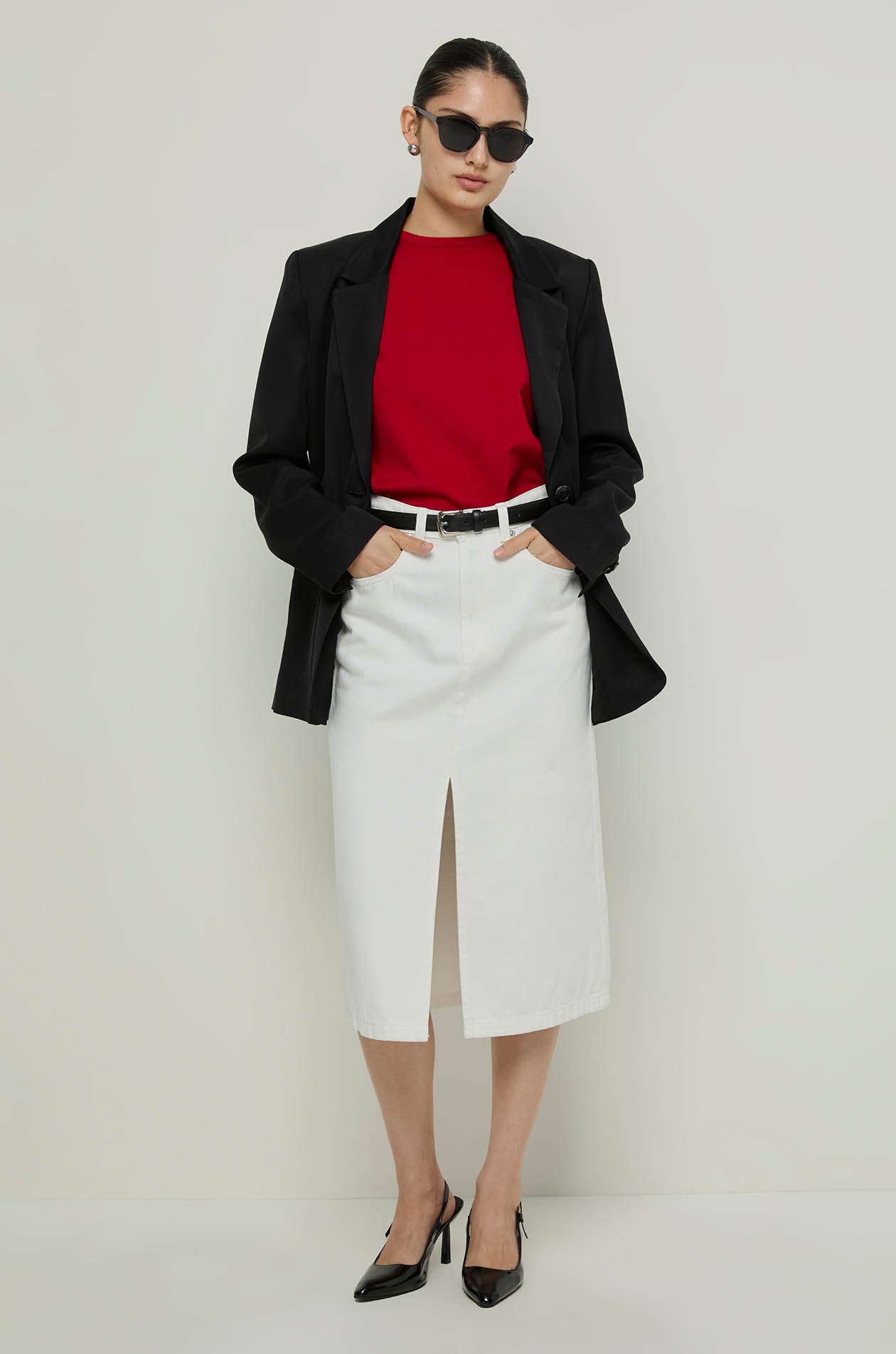 FRONT SLIT DENIM SKIRT