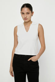 KNITTED COLLARED V-NECK TOP