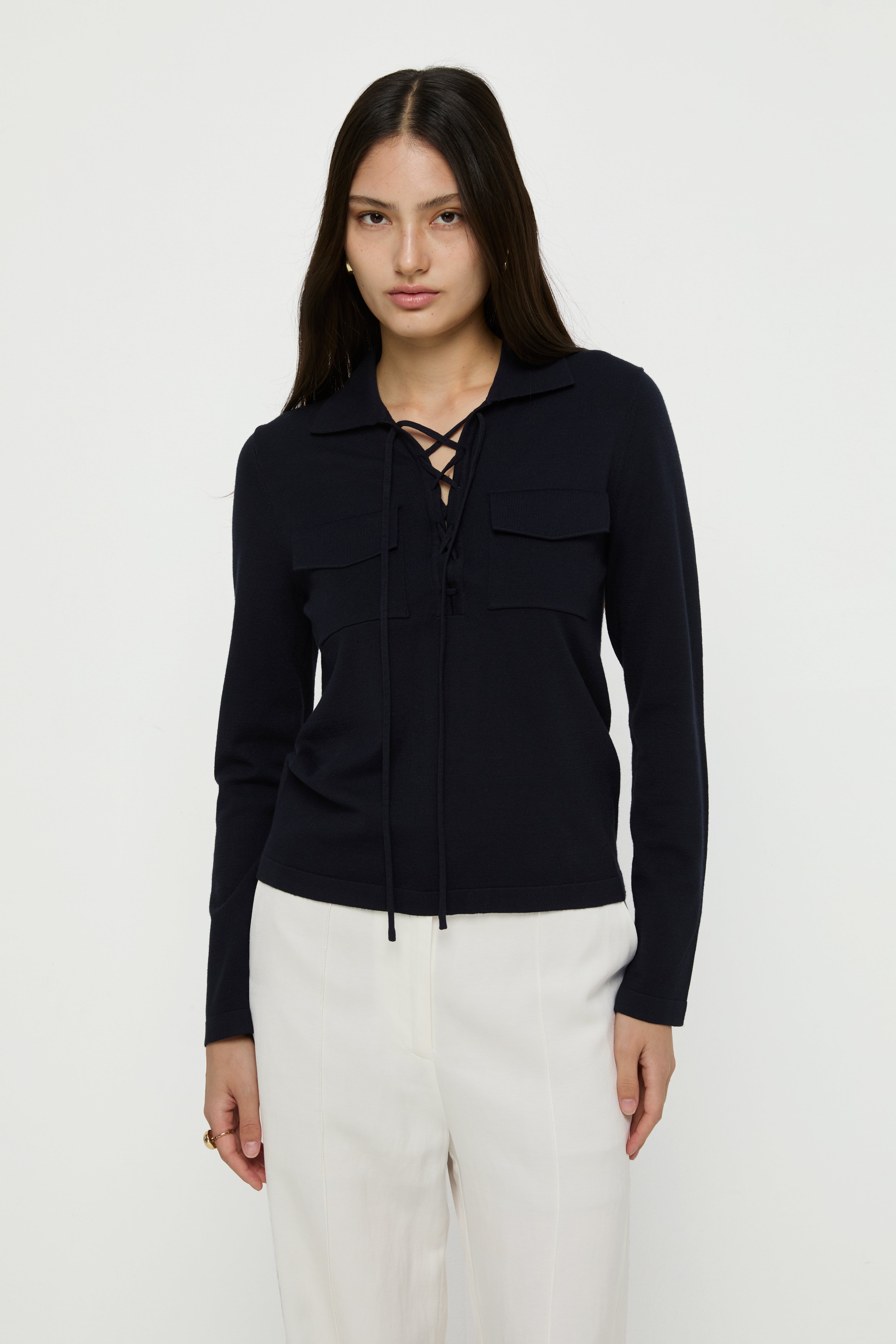 LONG SLEEVE LACE-UP KNITTED