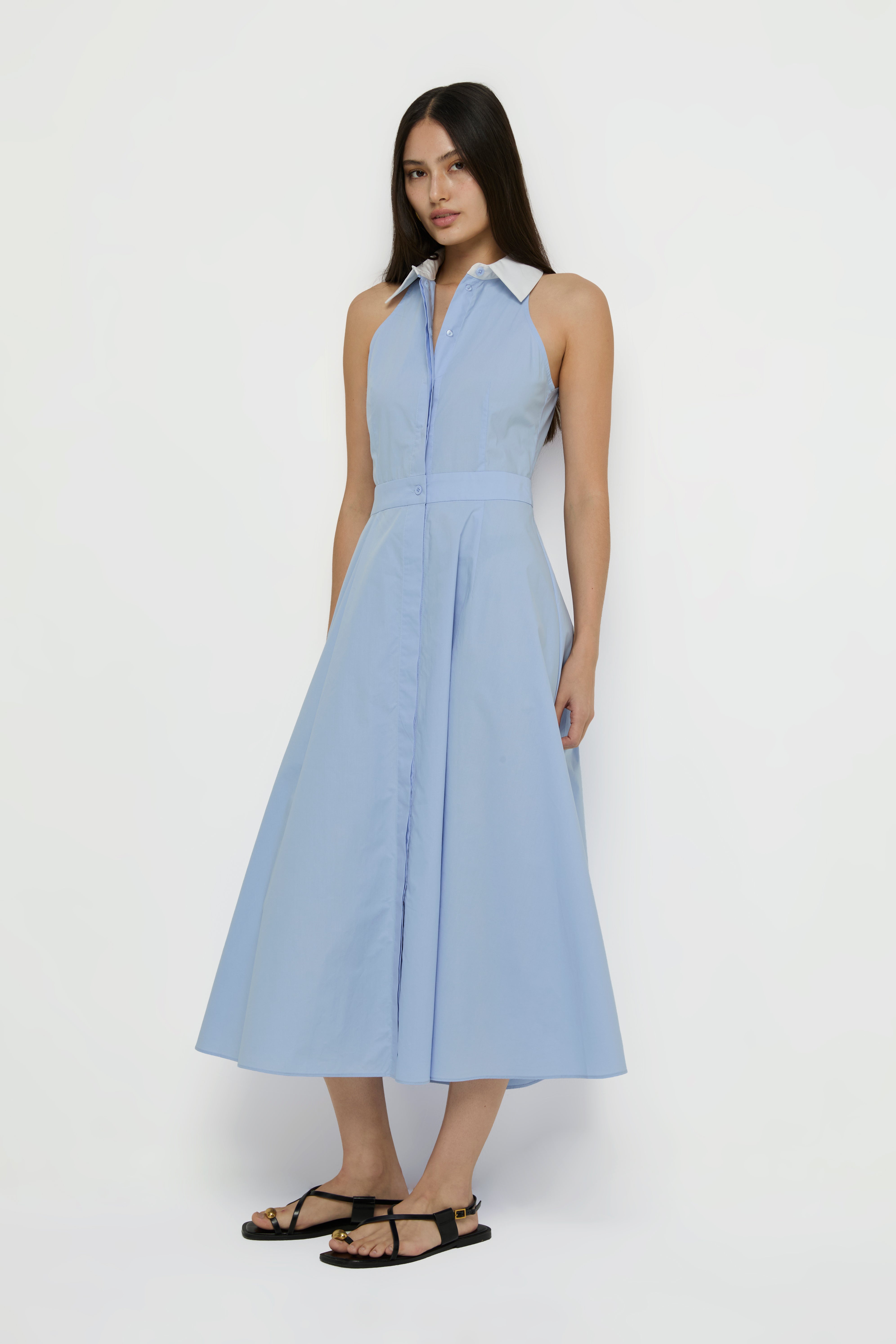SLEEVELESS COLLARED MIDI DRESS