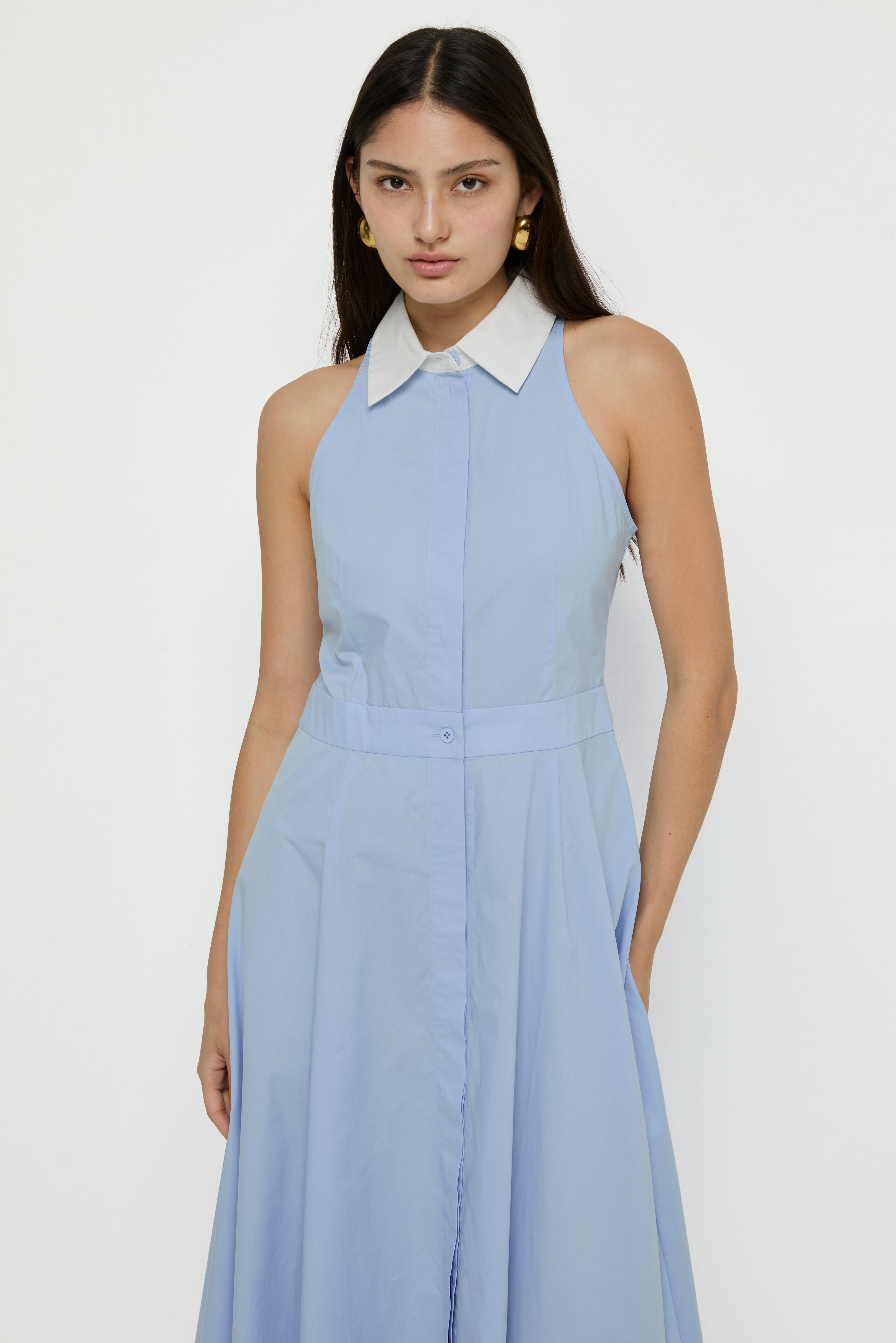 SLEEVELESS COLLARED MIDI DRESS