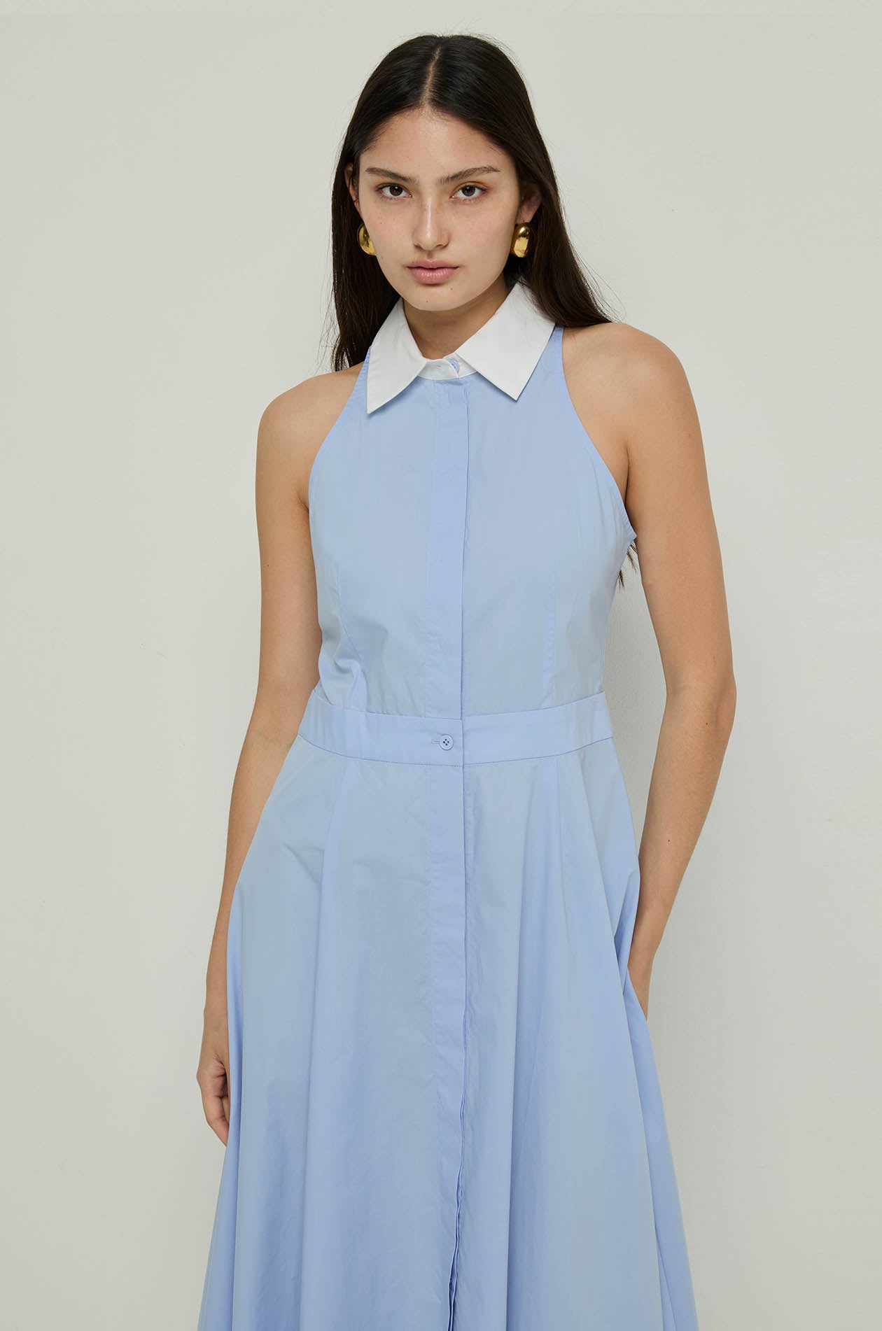 SLEEVELESS COLLARED MIDI DRESS